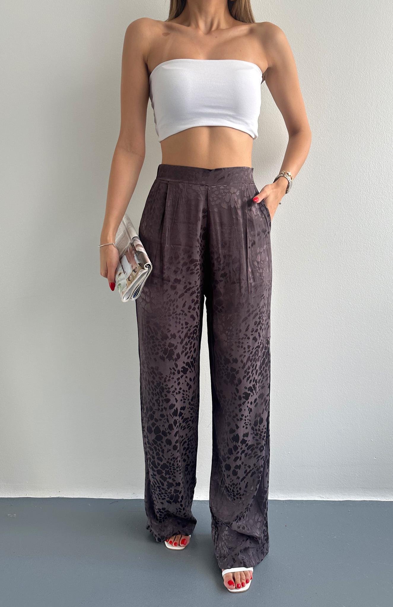 Leopar Desenli Pantolon KAHVERENGİ