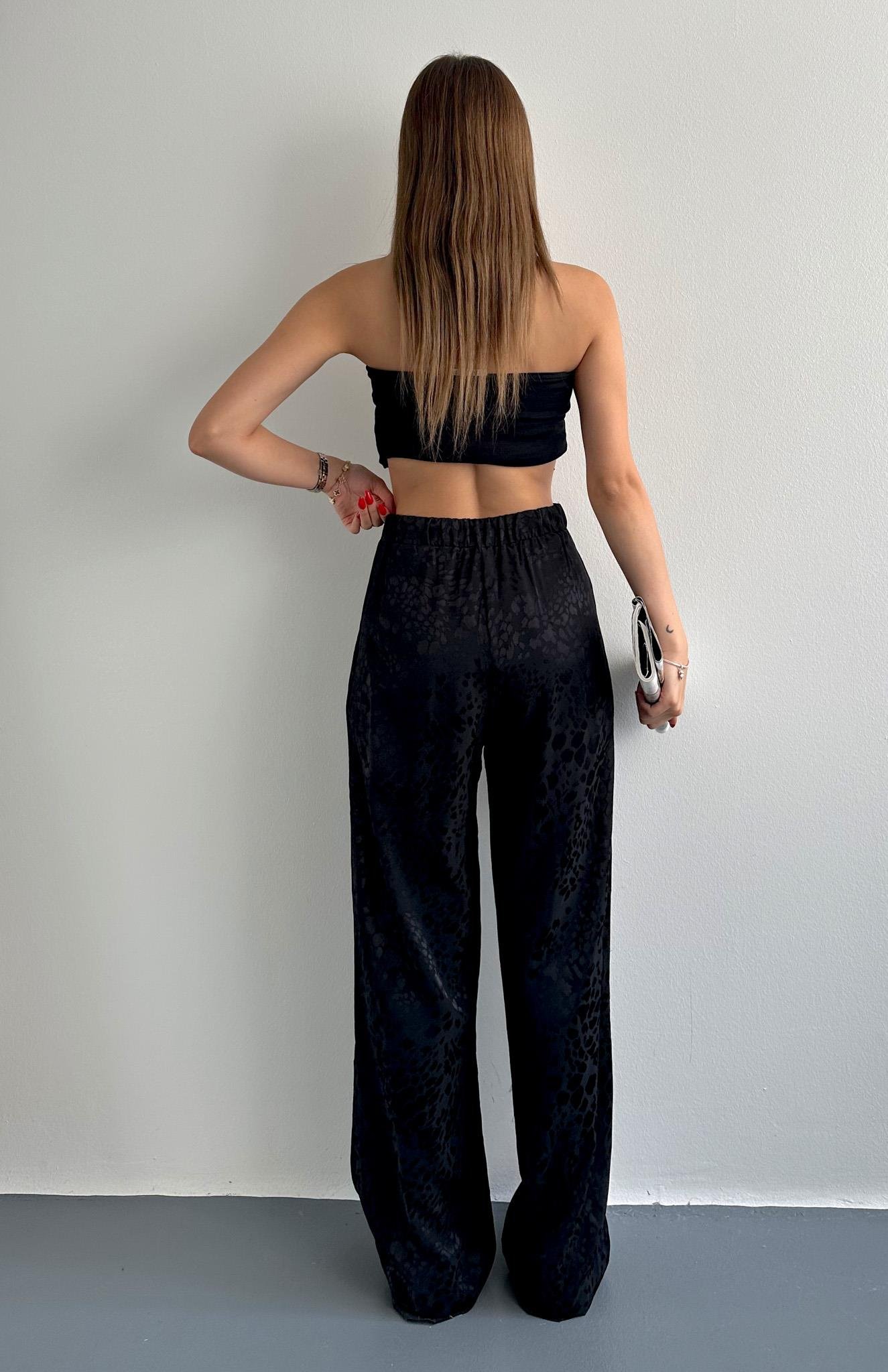 Leopar Desenli Pantolon SİYAH