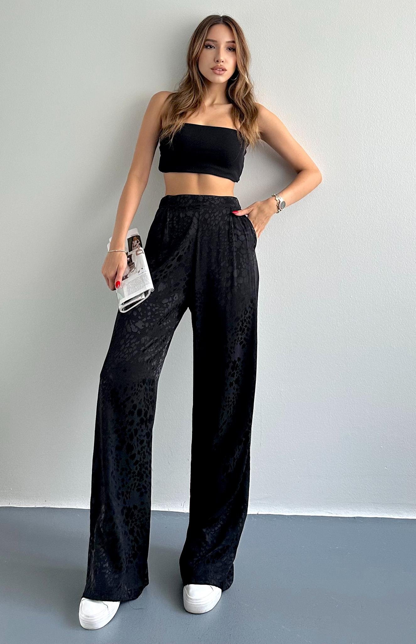 Leopar Desenli Pantolon SİYAH