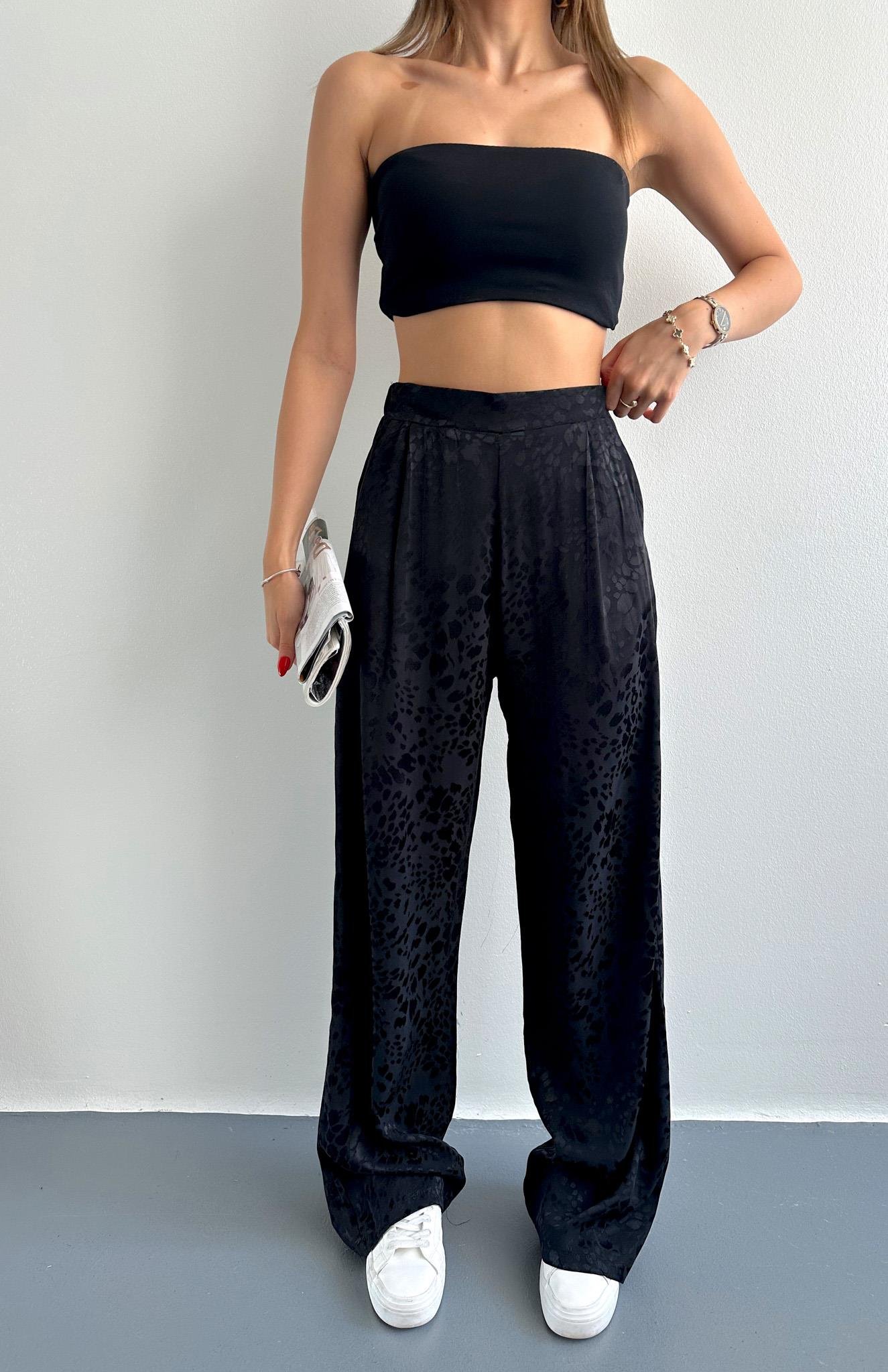 Leopar Desenli Pantolon SİYAH
