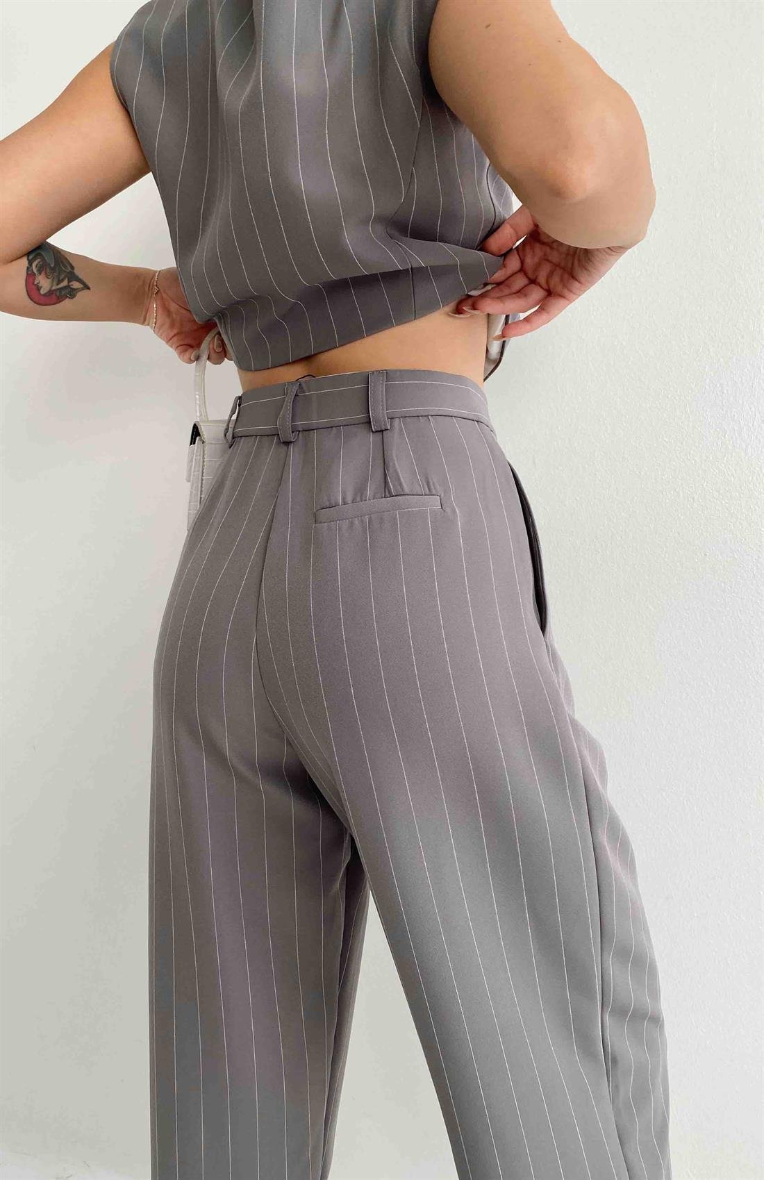 Pile Detaylı Pantolon GRİ