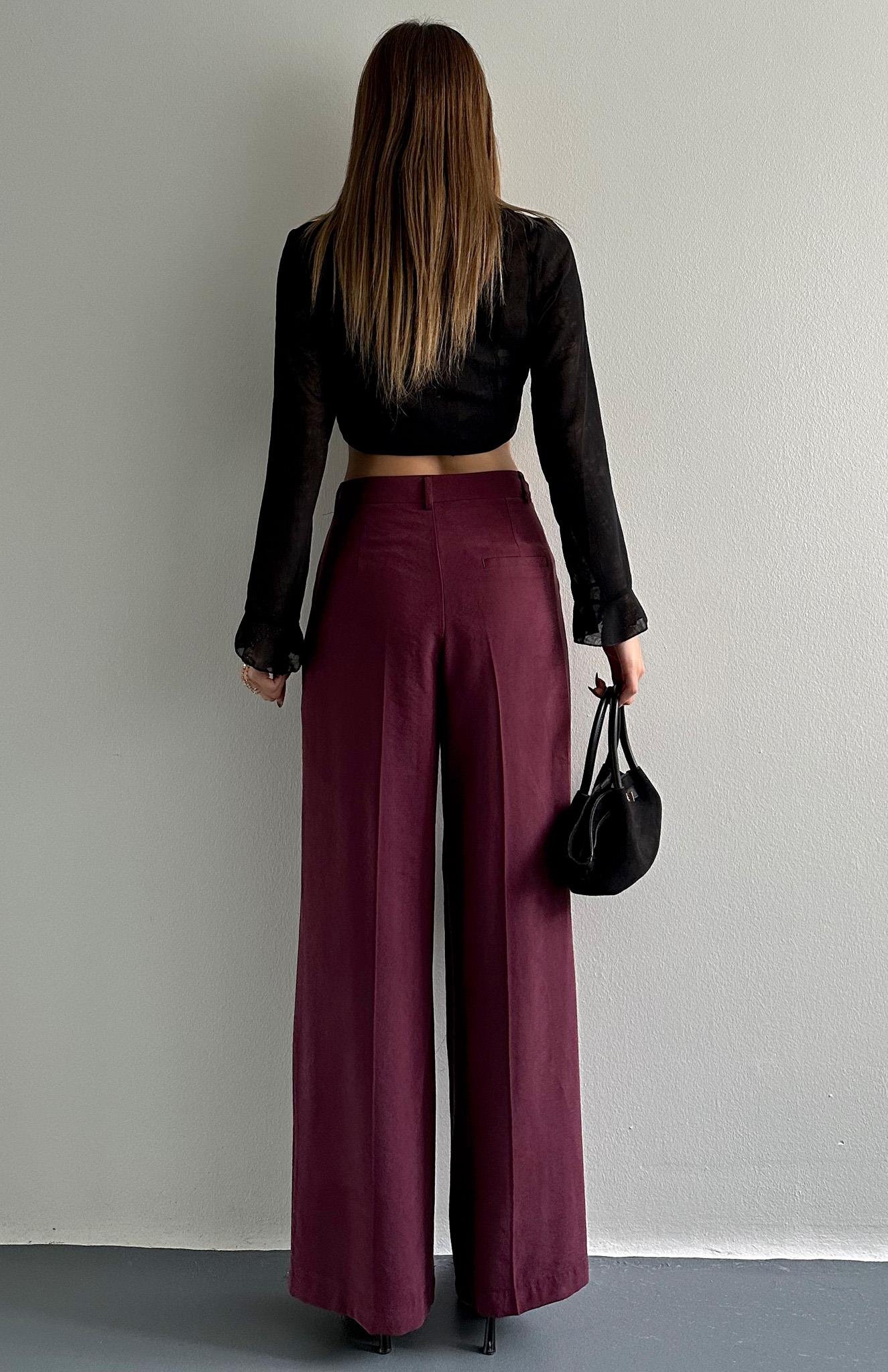 Pileli Bol Paça Pantolon BORDO