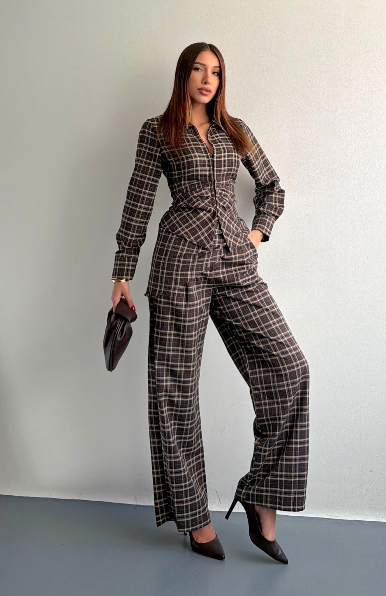 Şal Detaylı Pantolon KAHVERENGİ