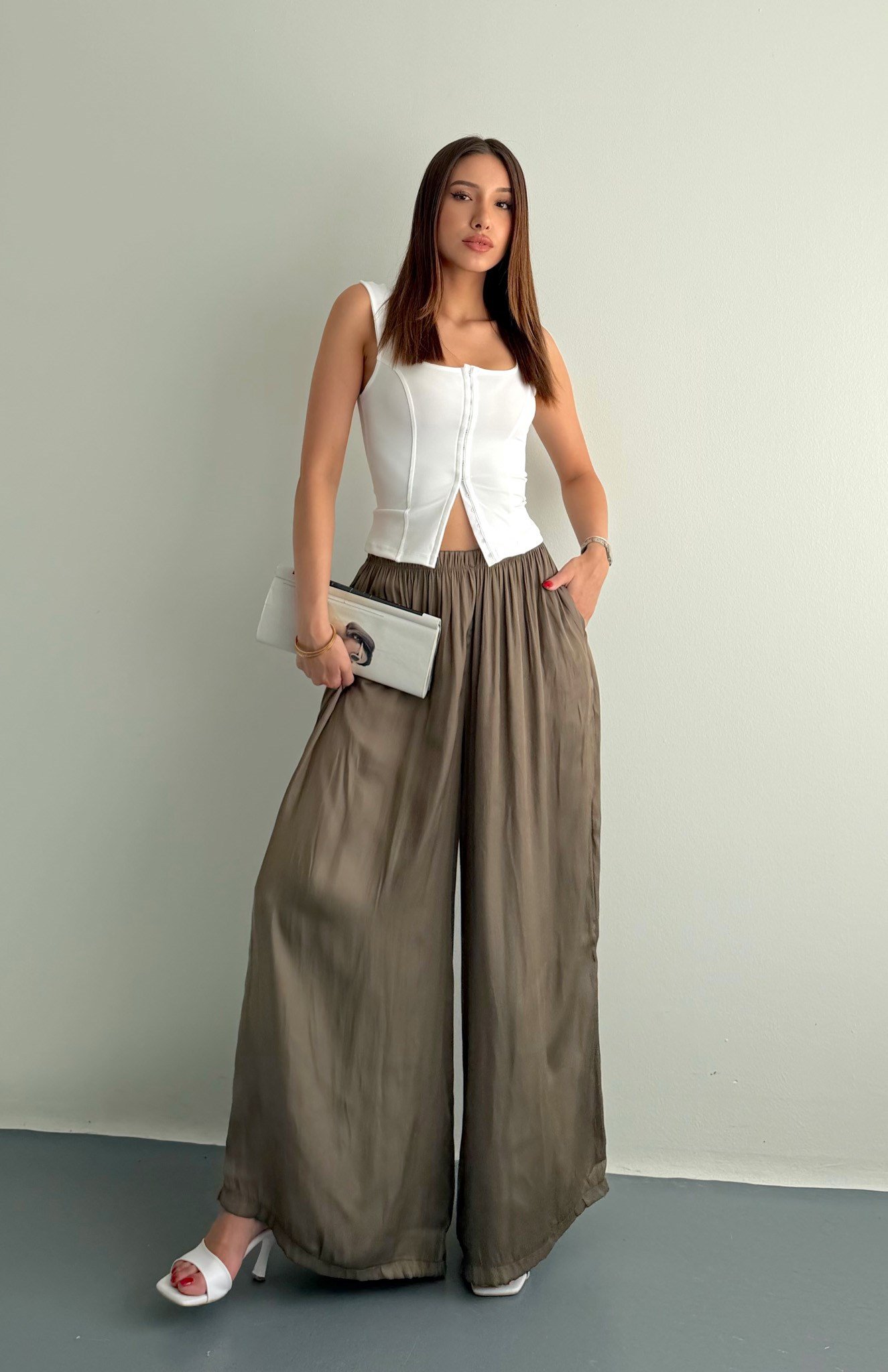 Saten Bol Pantolon HAKİ