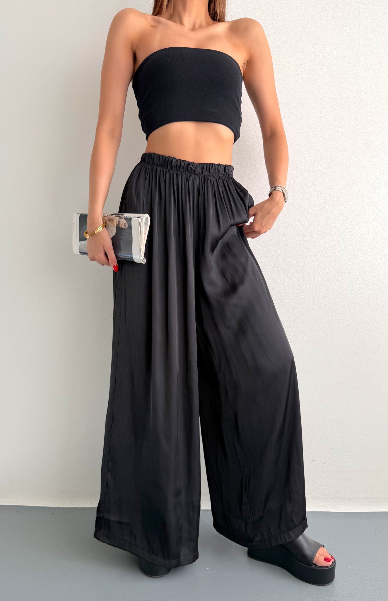 Saten Bol Pantolon SİYAH