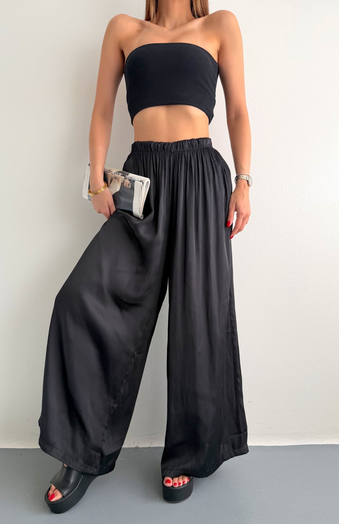 Saten Bol Pantolon SİYAH