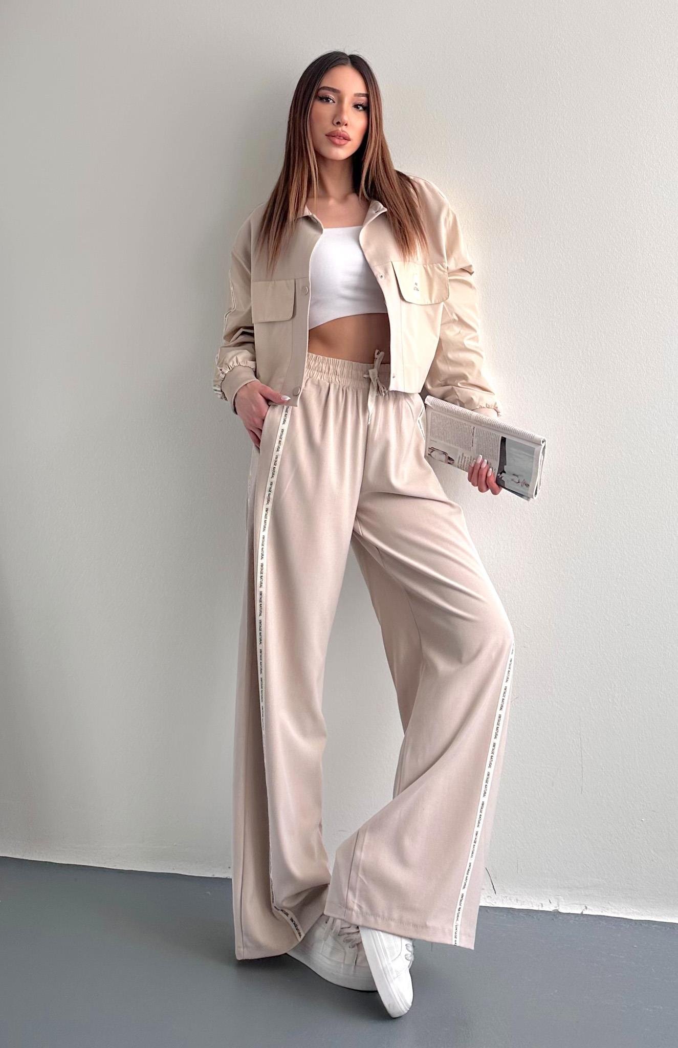 Şerit Detaylı Pantolon BEJ