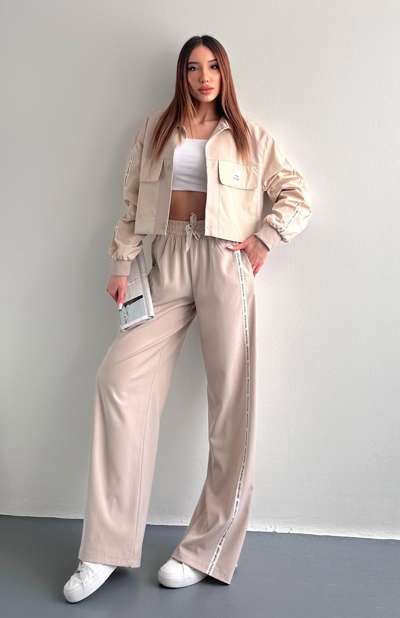 Şerit Detaylı Pantolon BEJ