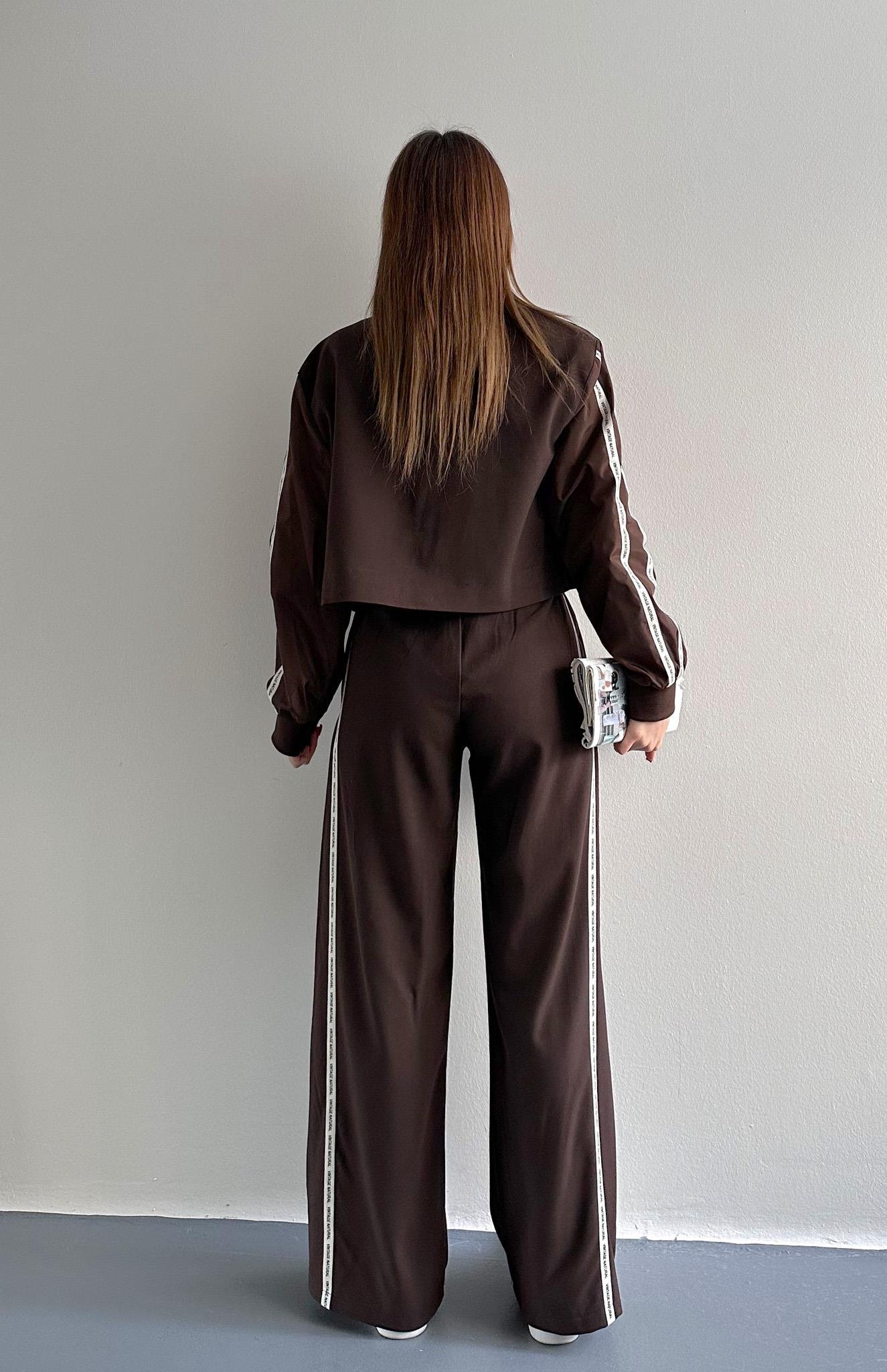 Şerit Detaylı Pantolon KAHVERENGİ