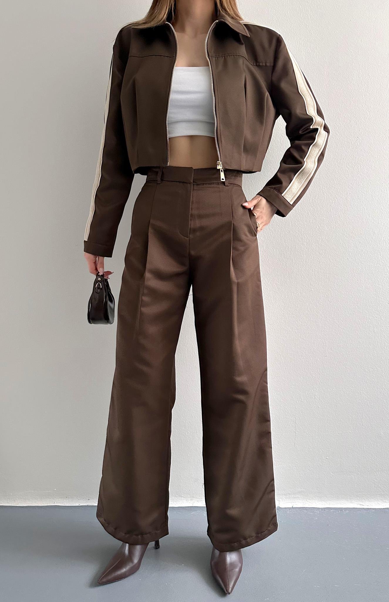 Şerit Detaylı Pantolon KAHVERENGİ