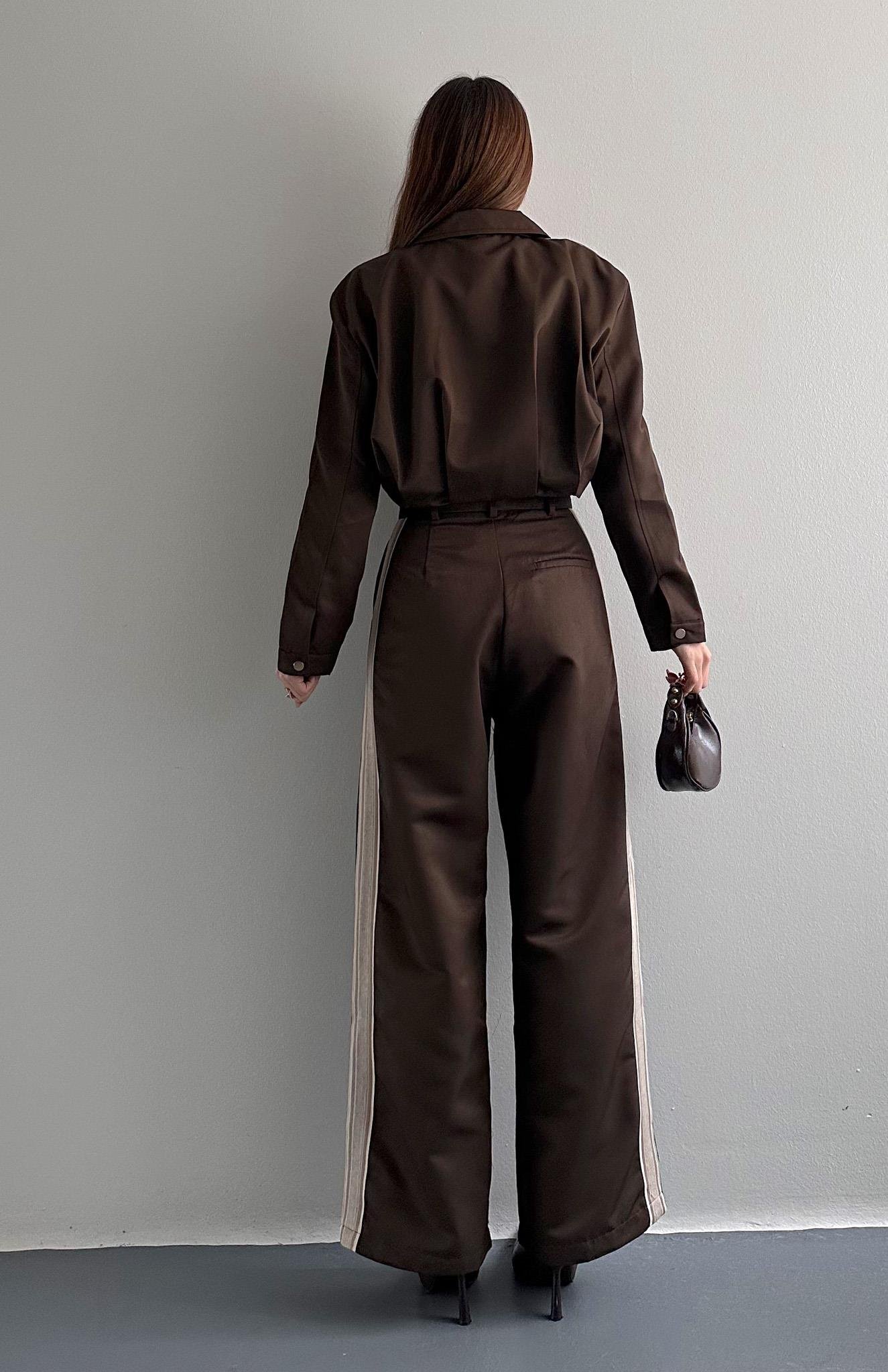 Şerit Detaylı Pantolon KAHVERENGİ