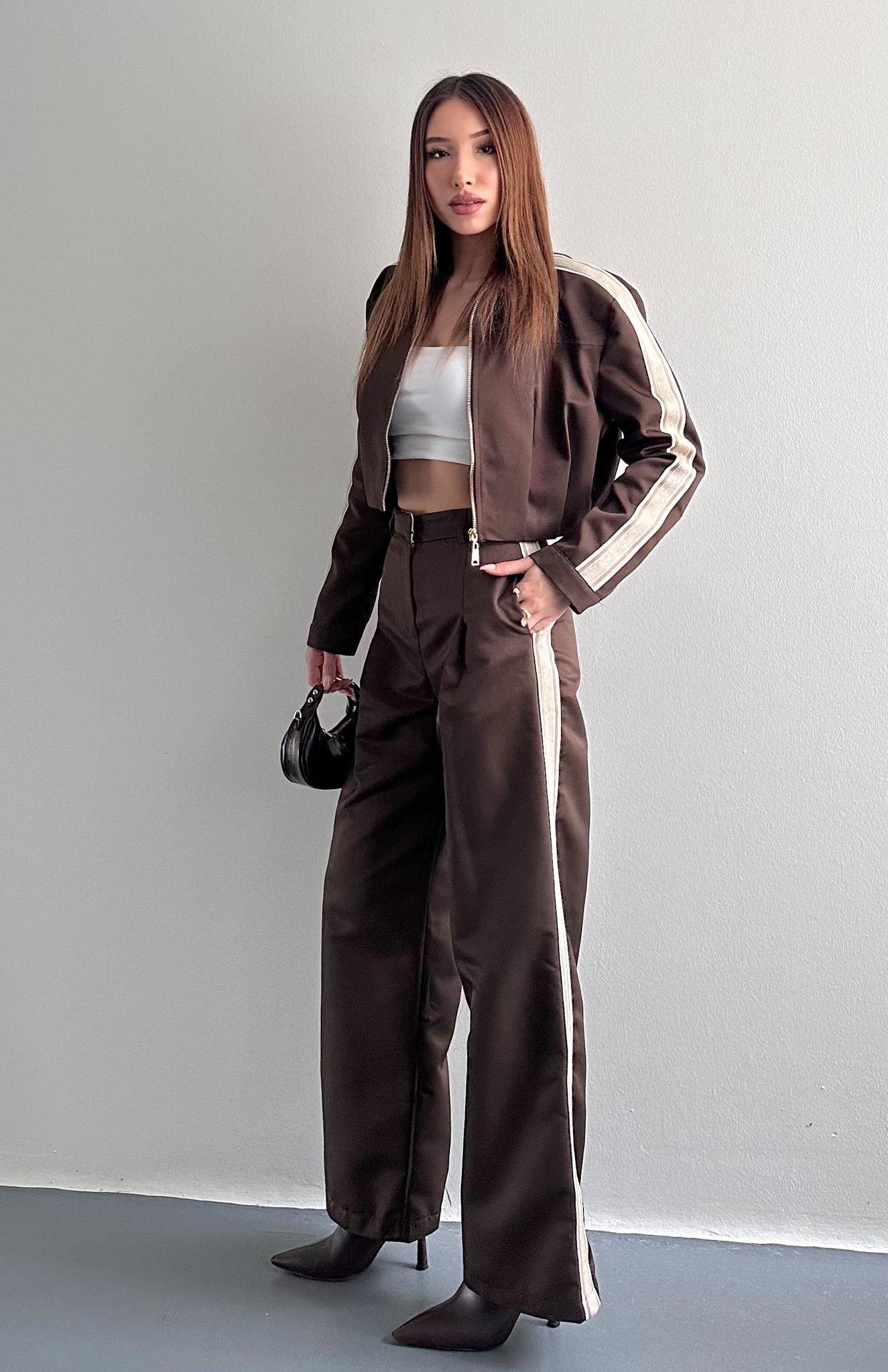 Şerit Detaylı Pantolon KAHVERENGİ