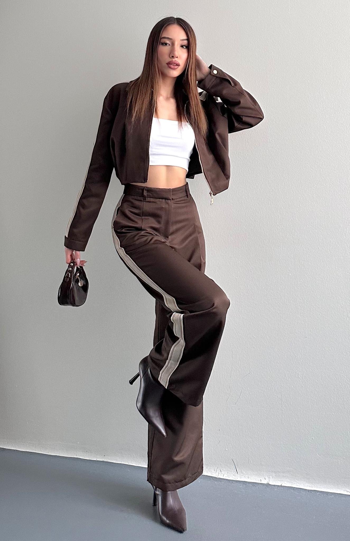 Şerit Detaylı Pantolon KAHVERENGİ