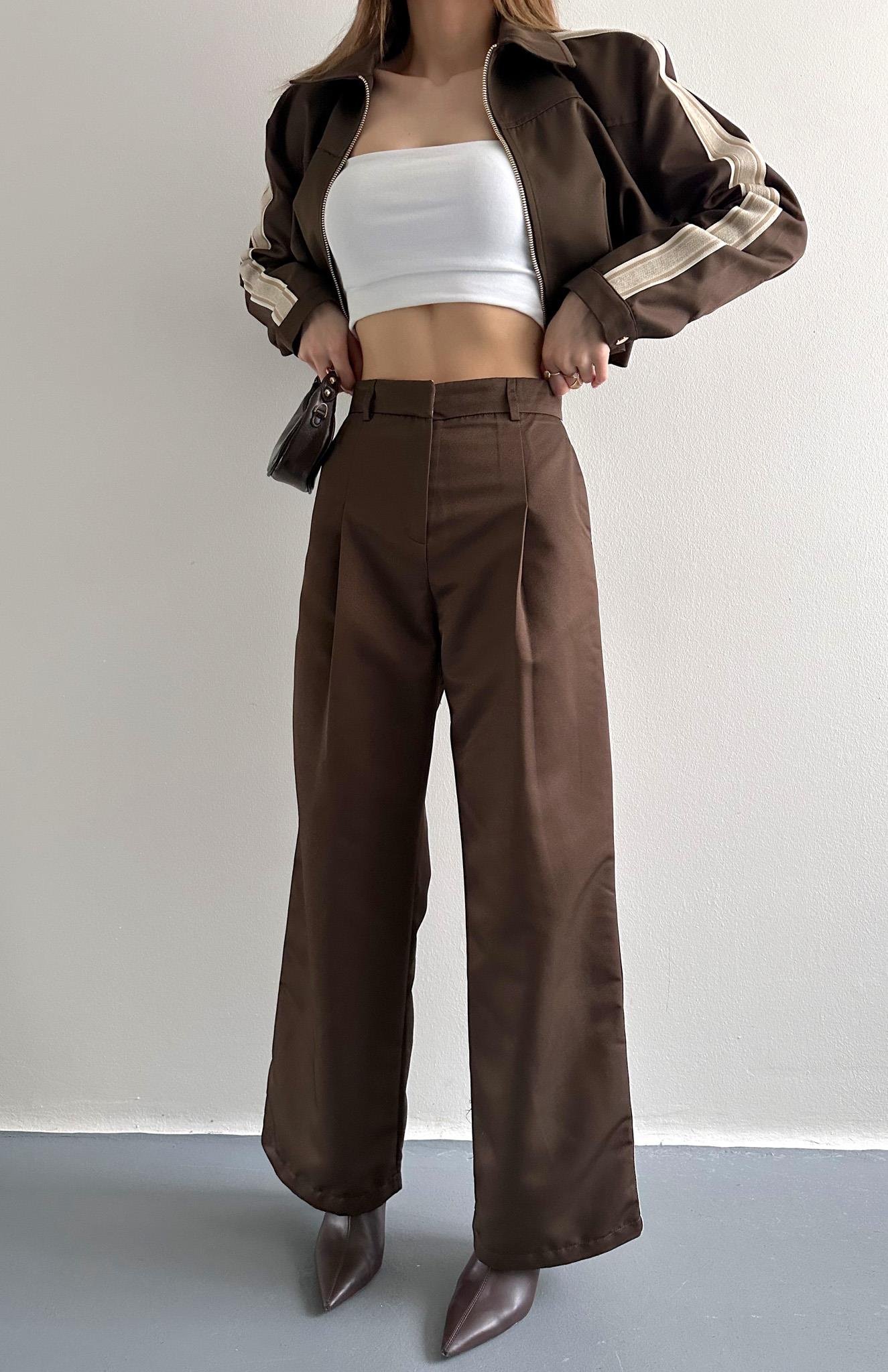 Şerit Detaylı Pantolon KAHVERENGİ