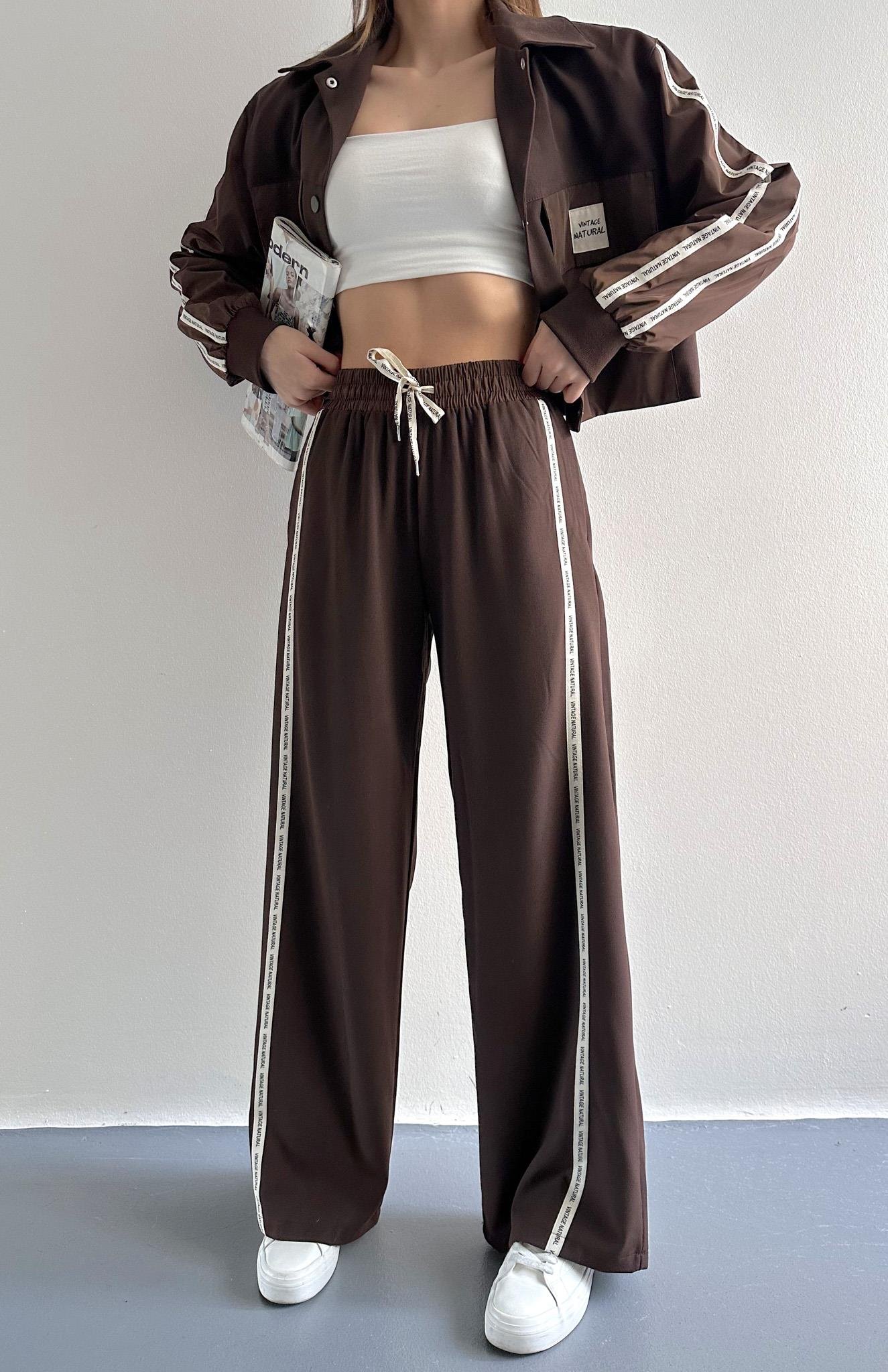 Şerit Detaylı Pantolon KAHVERENGİ