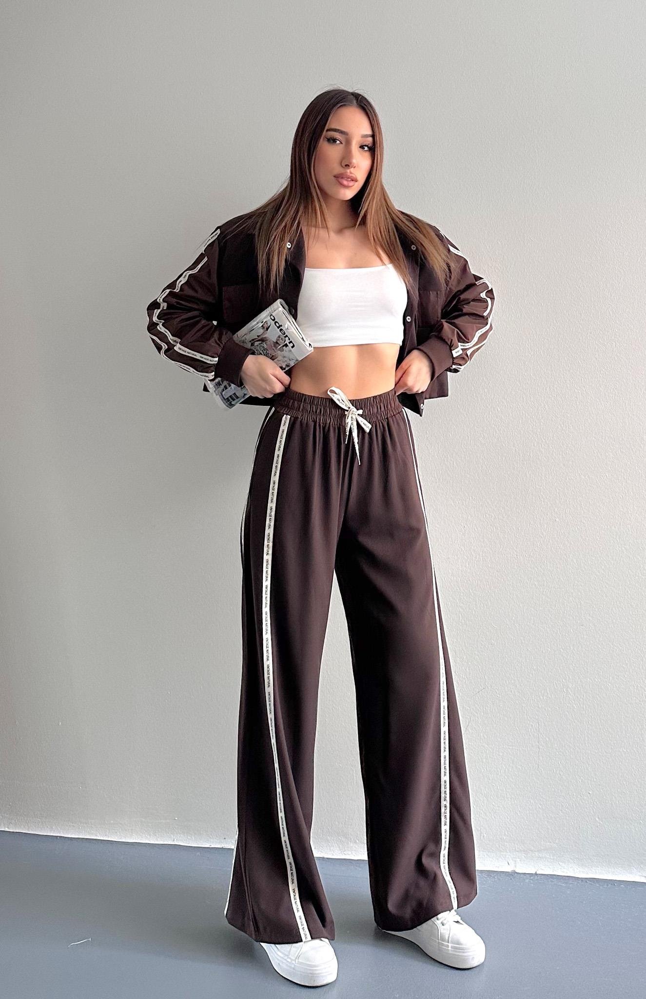 Şerit Detaylı Pantolon KAHVERENGİ