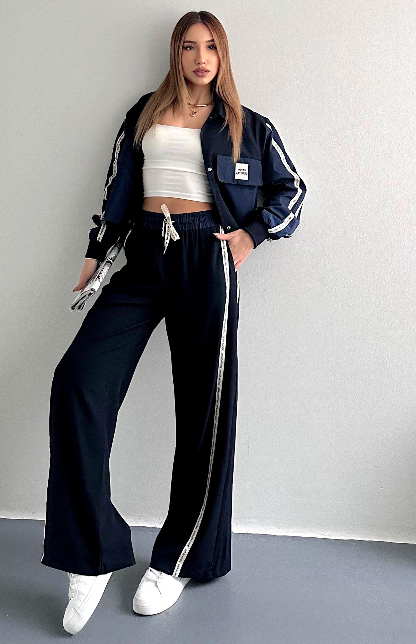 Şerit Detaylı Pantolon LACİVERT