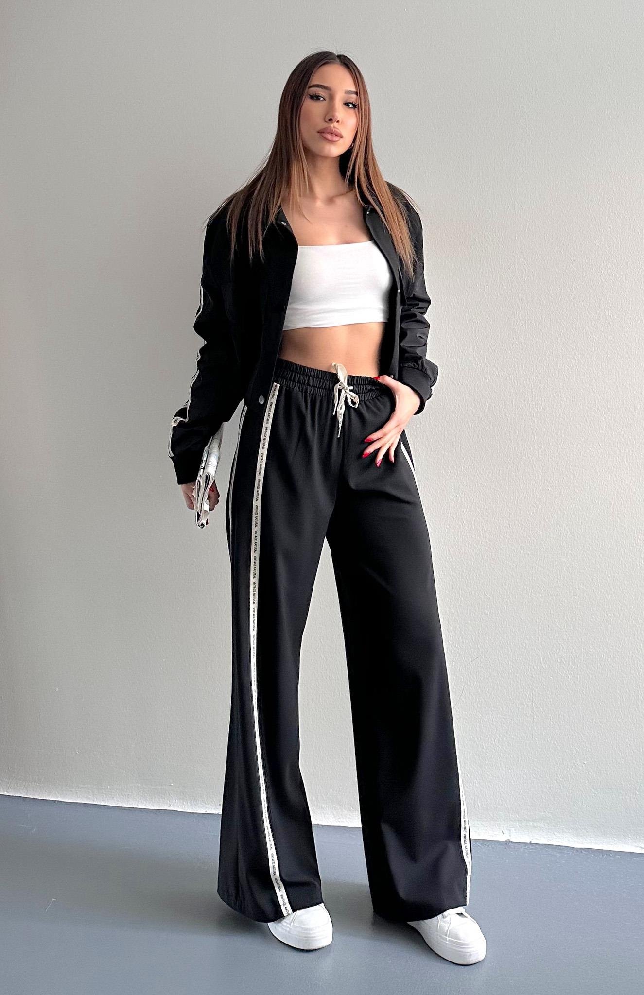 Şerit Detaylı Pantolon SİYAH