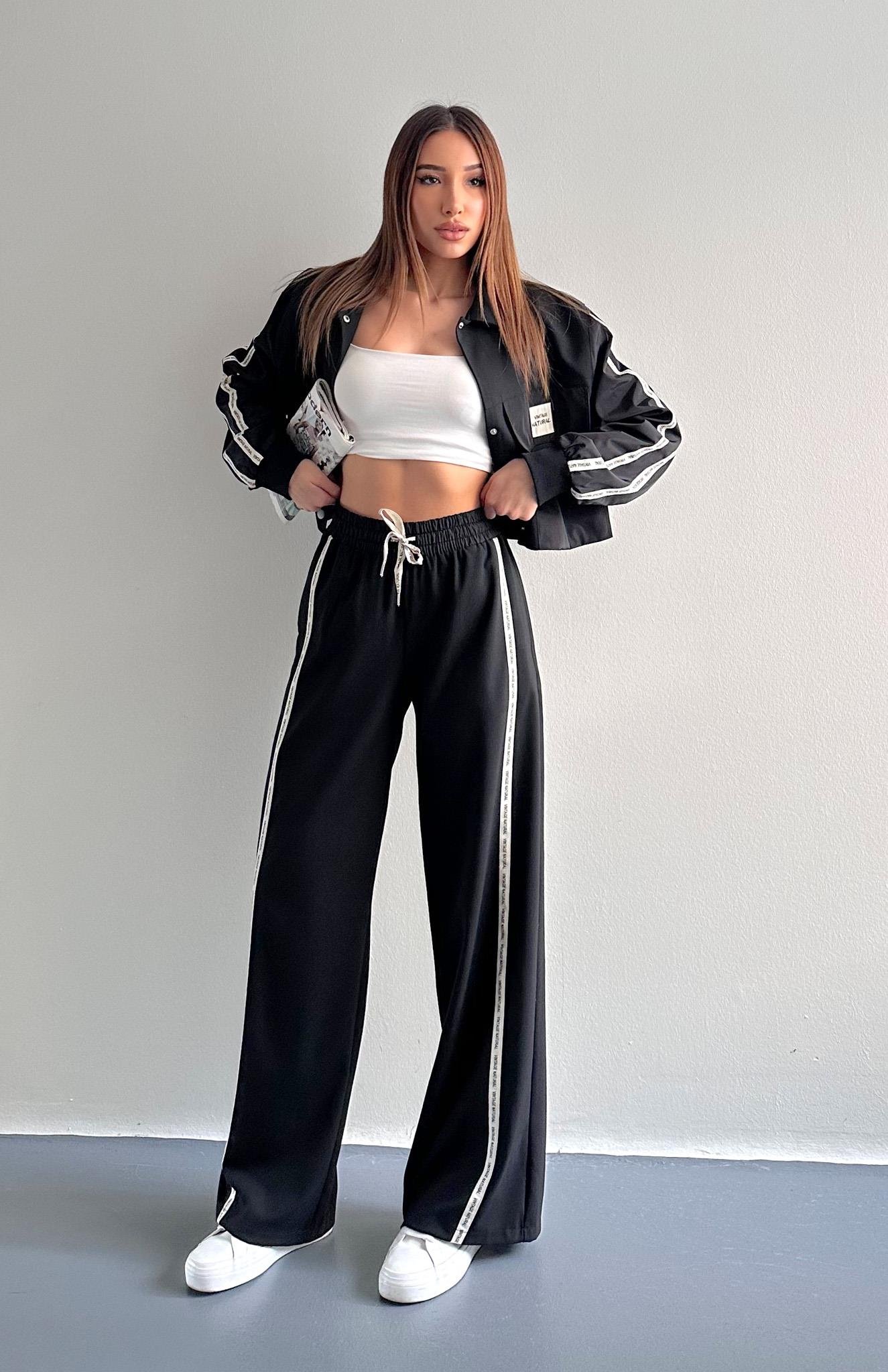 Şerit Detaylı Pantolon SİYAH