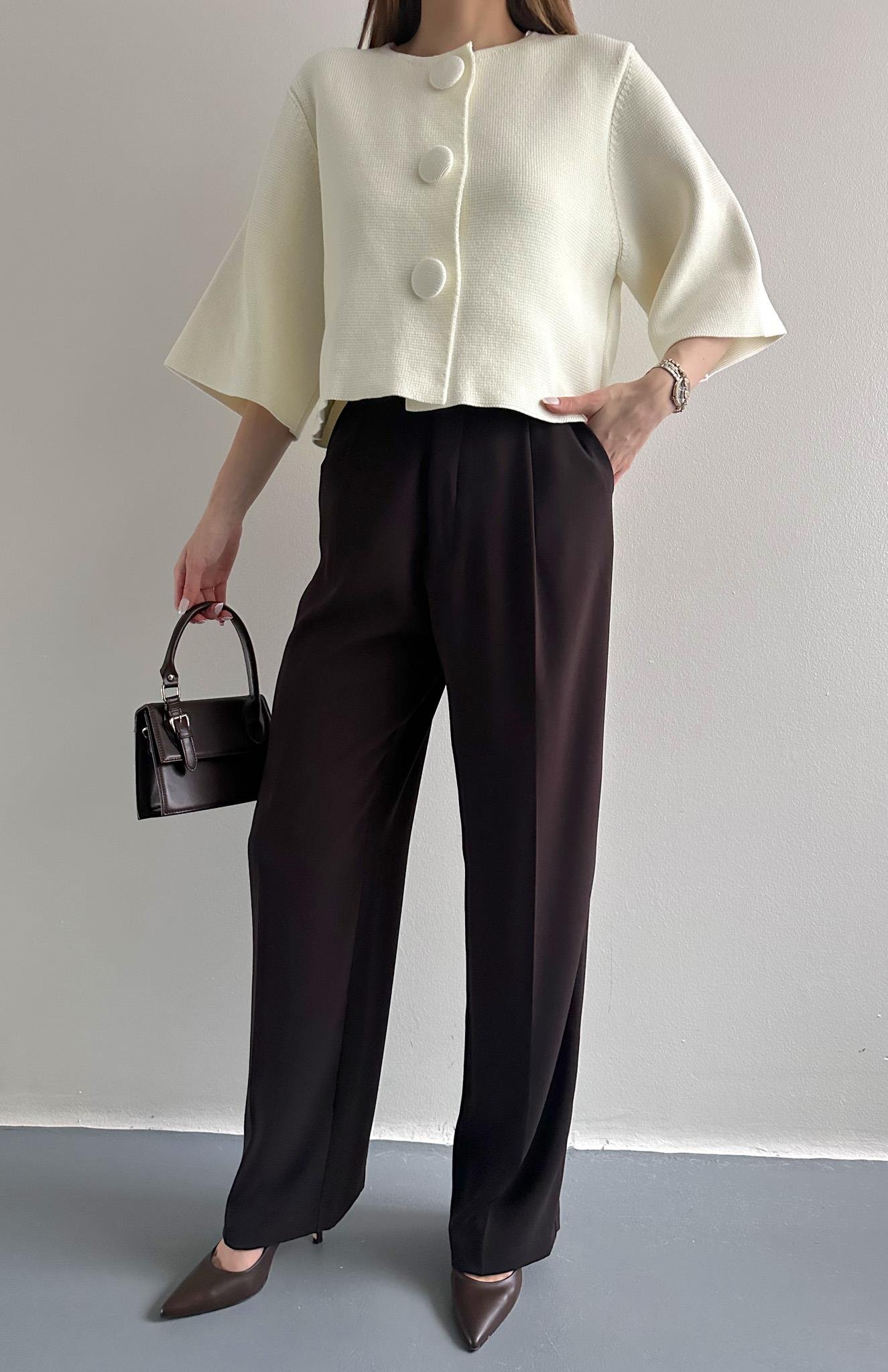 Yüksek Bel Pantolon KOYU KAHVE