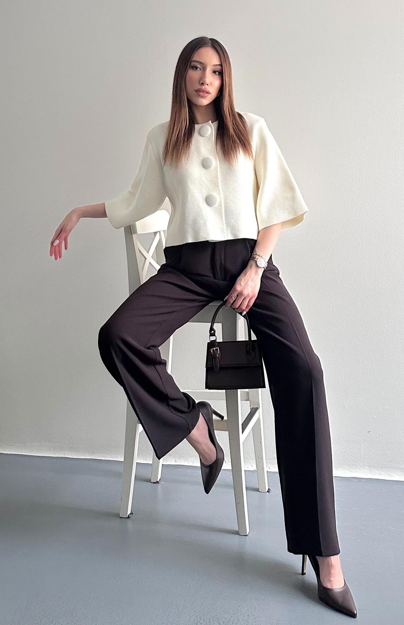 Yüksek Bel Pantolon KOYU KAHVE