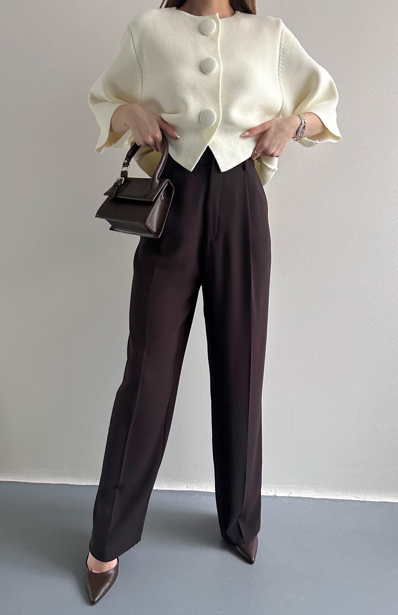 Yüksek Bel Pantolon KOYU KAHVE