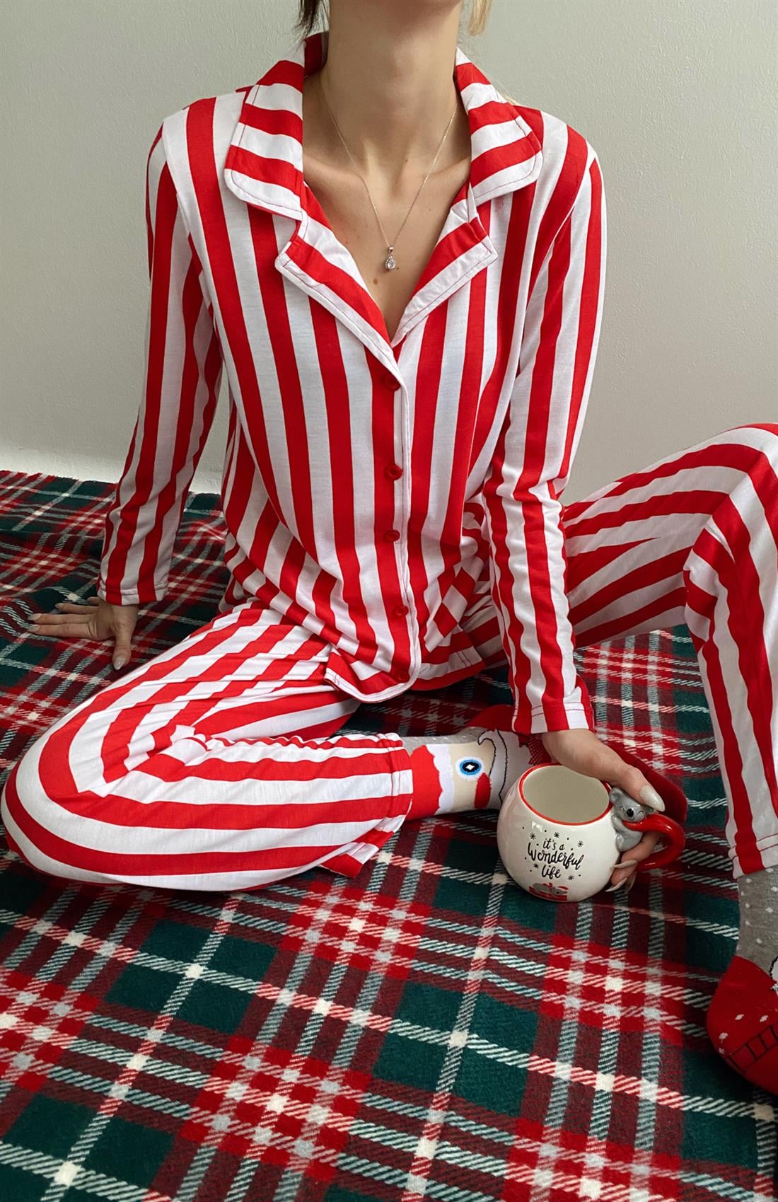 Çizgili Pijama Takımı KIRMIZI ÇİZGİ