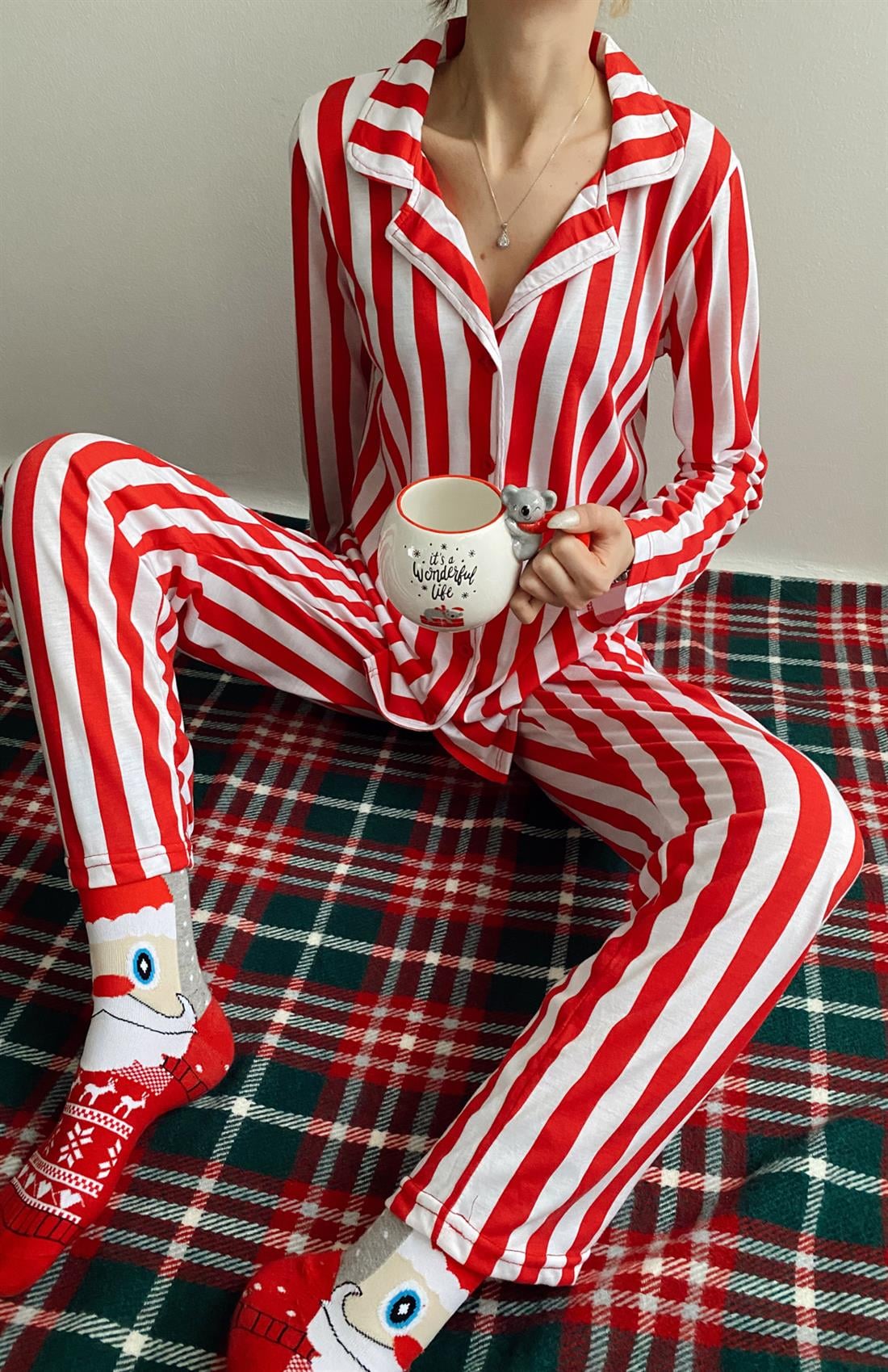 Çizgili Pijama Takımı KIRMIZI ÇİZGİ