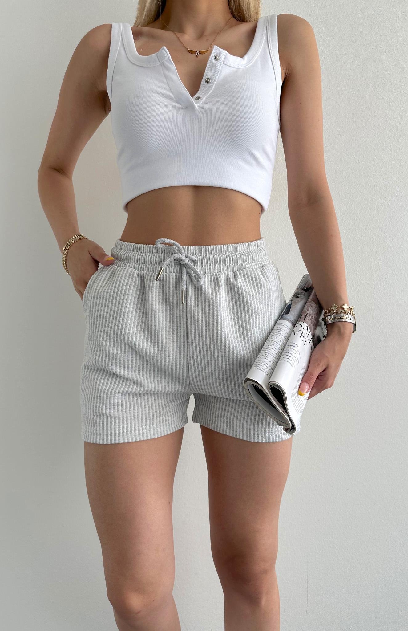 Çizgili Şort GRİ
