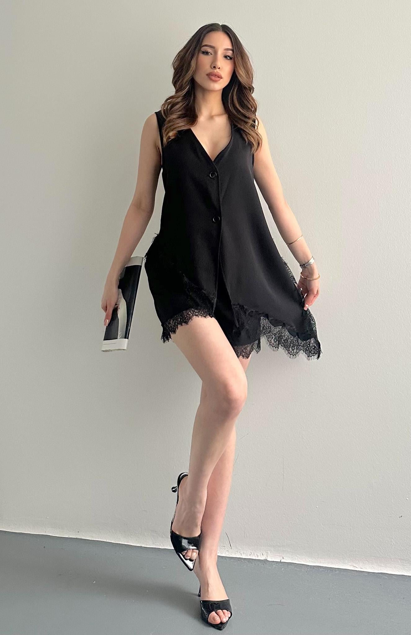 Dantelli Şort SİYAH