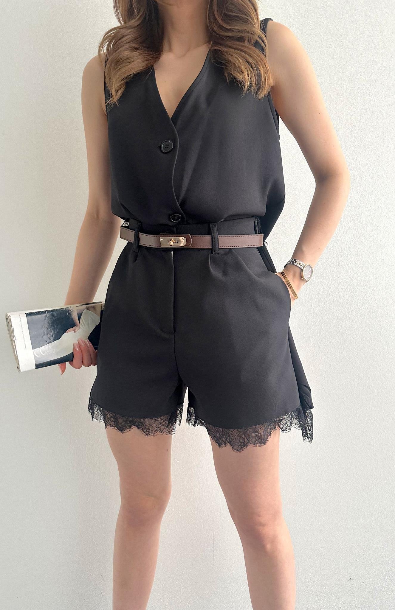 Dantelli Şort SİYAH