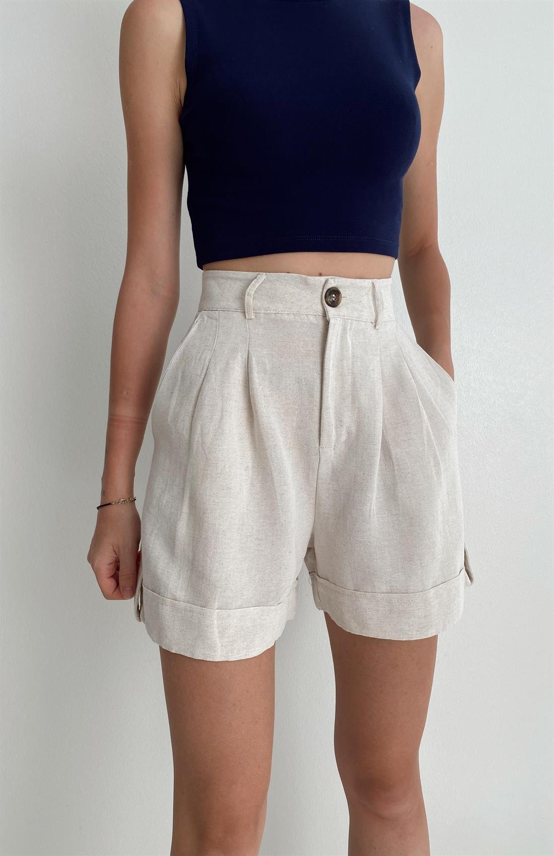 Duble Paçalı Şort NATURAL