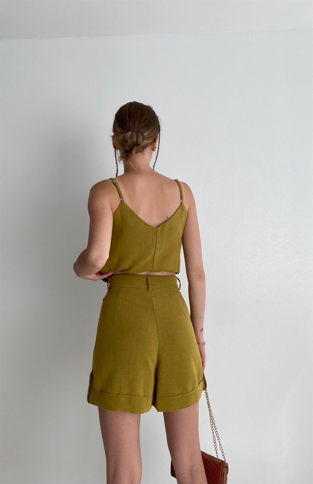 Duble Paçalı Şort YAĞYEŞİLİ