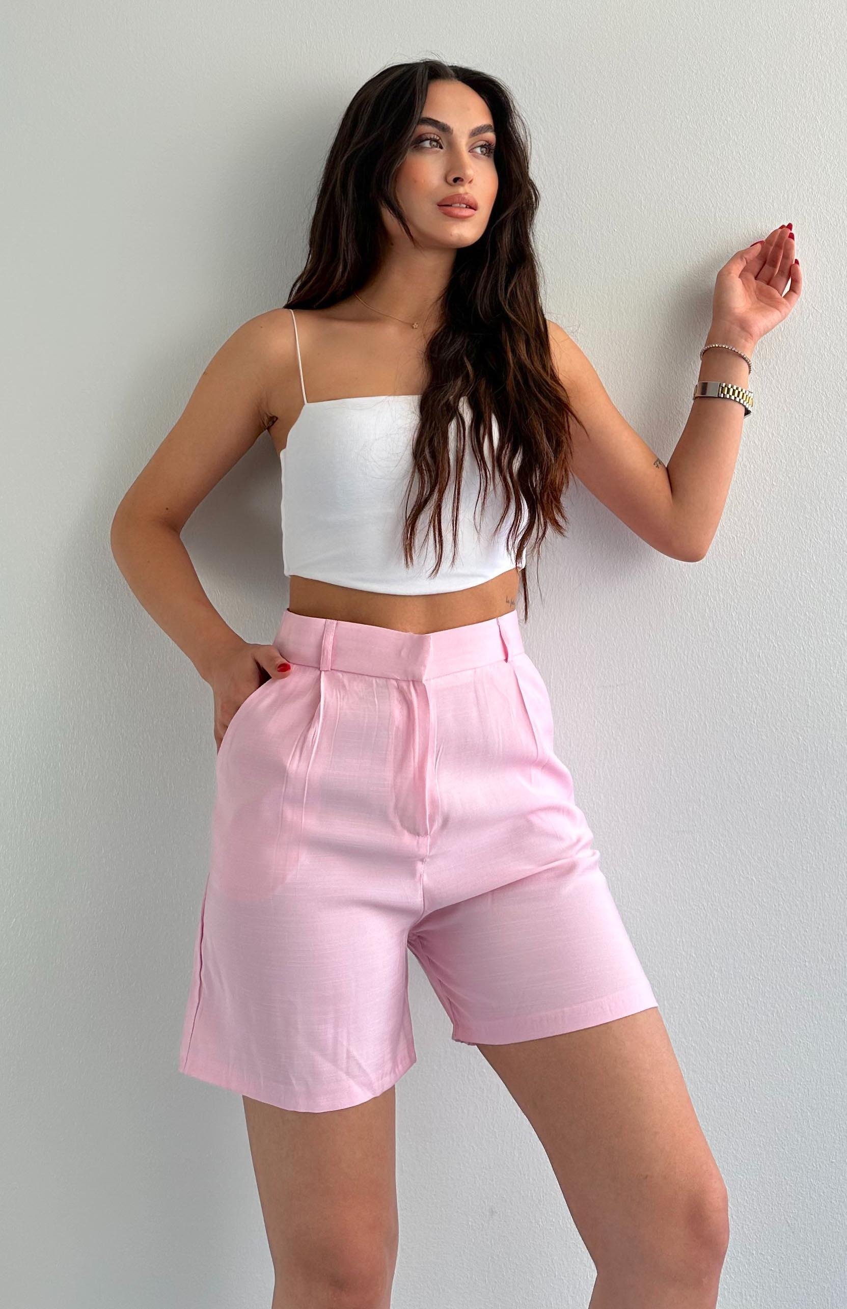 Önü Pileli Bol Şort PEMBE