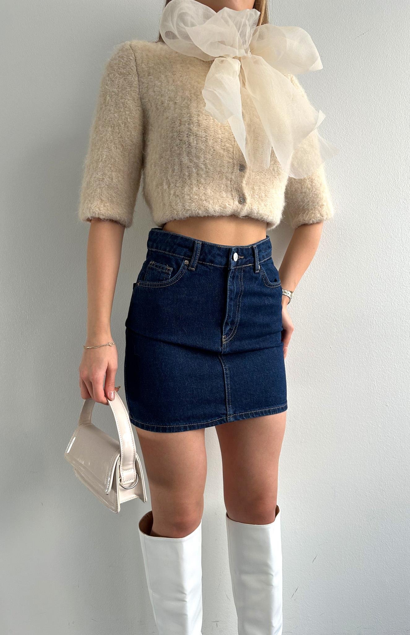 Rins Yıkama Mini Etek LACİVERT