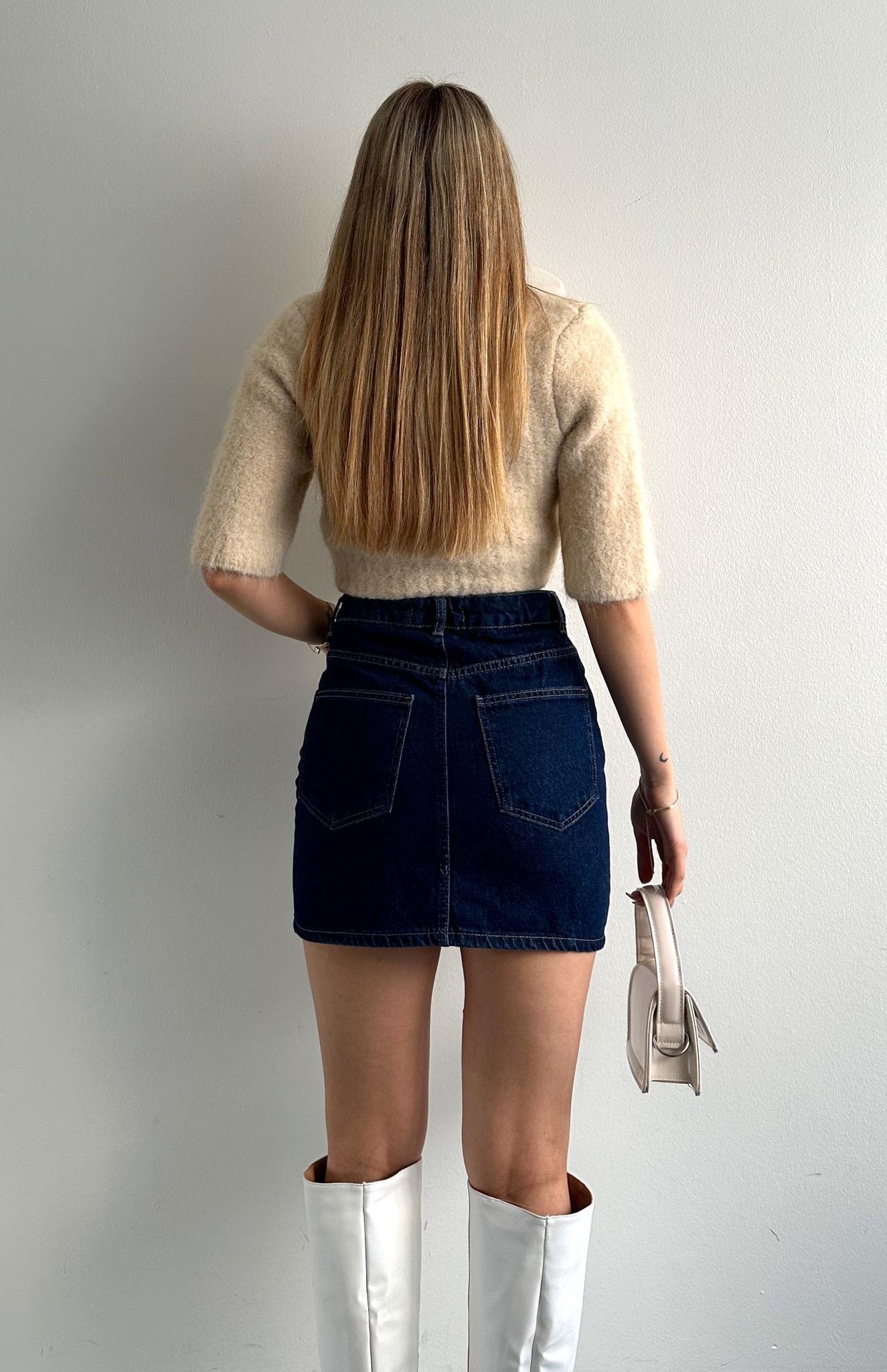 Rins Yıkama Mini Etek LACİVERT