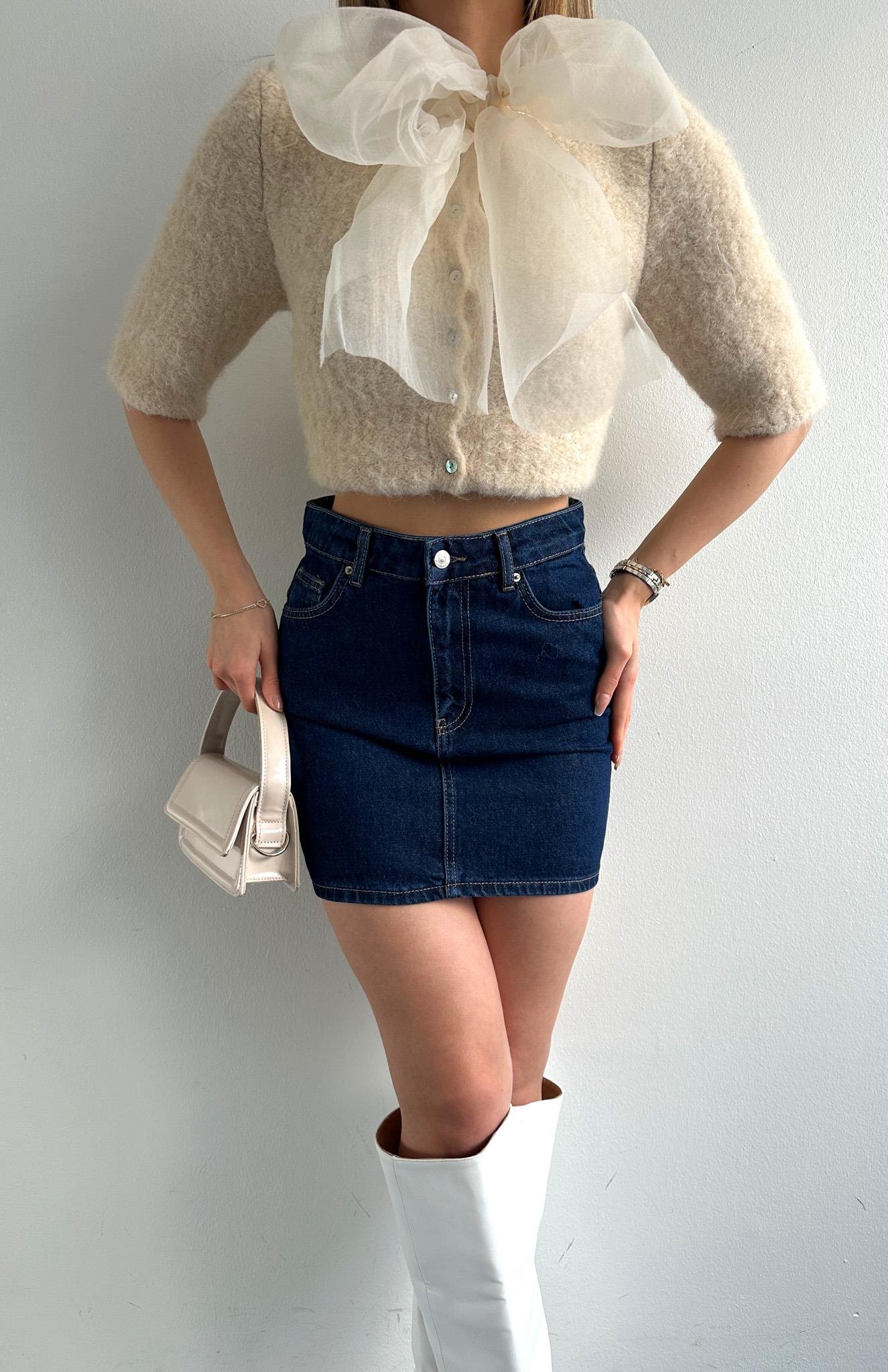 Rins Yıkama Mini Etek LACİVERT