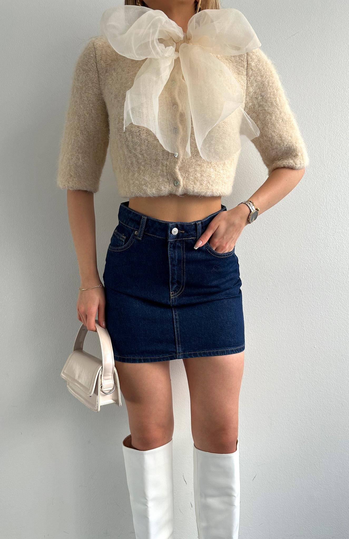 Rins Yıkama Mini Etek LACİVERT