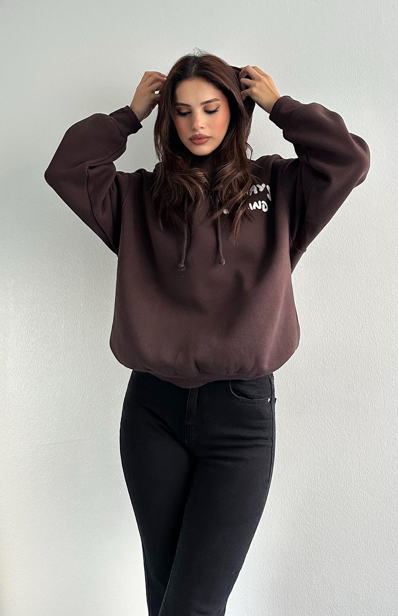 Arkası Yazılı Sweatshırt A.KAHVE