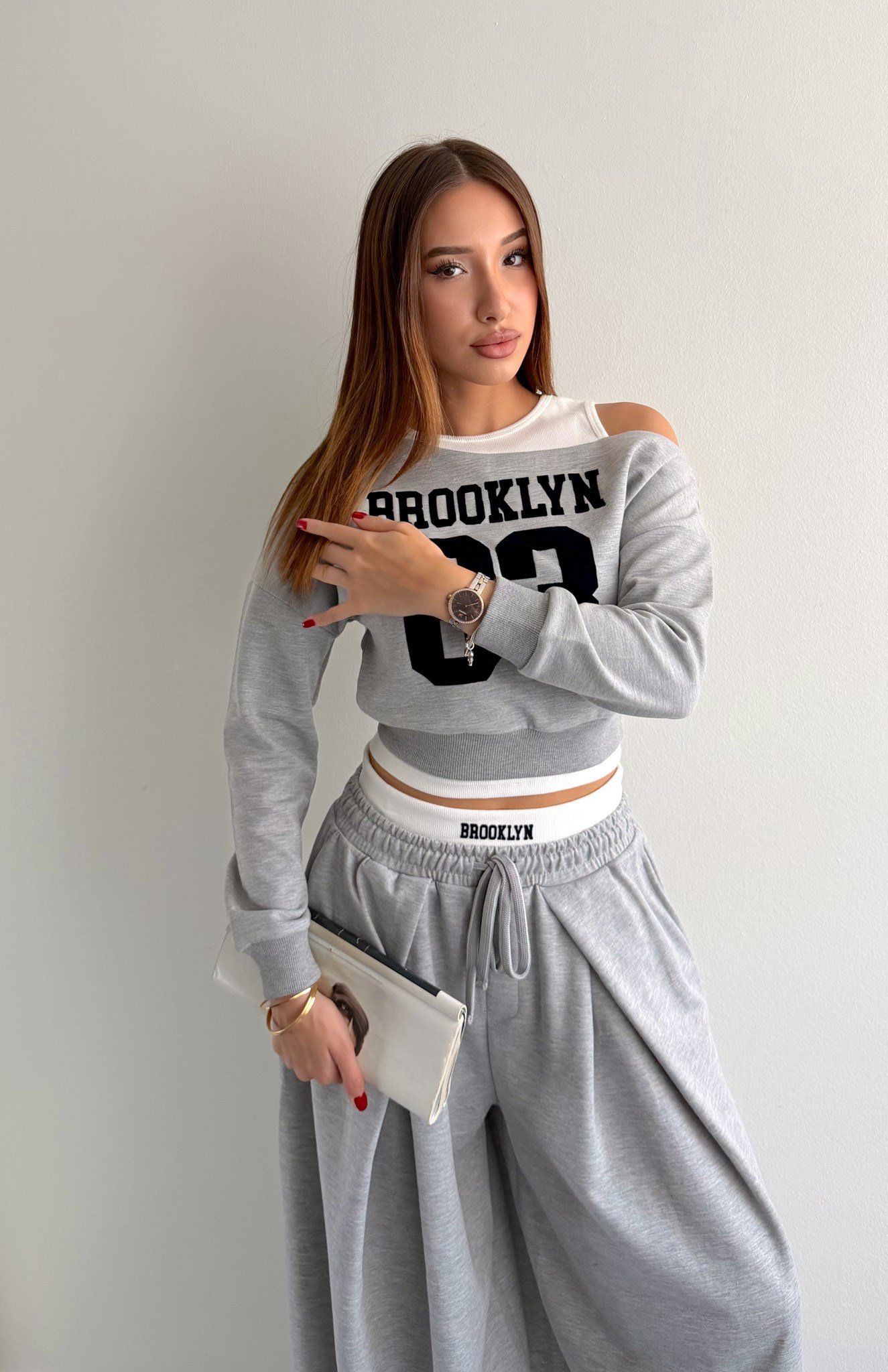 Asimetrik Atlet Detaylı Sweatshırt GRİ