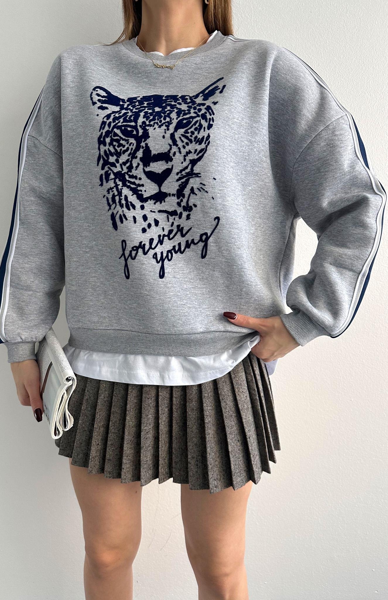 Baskı Detaylı Sweatshırt GRİ