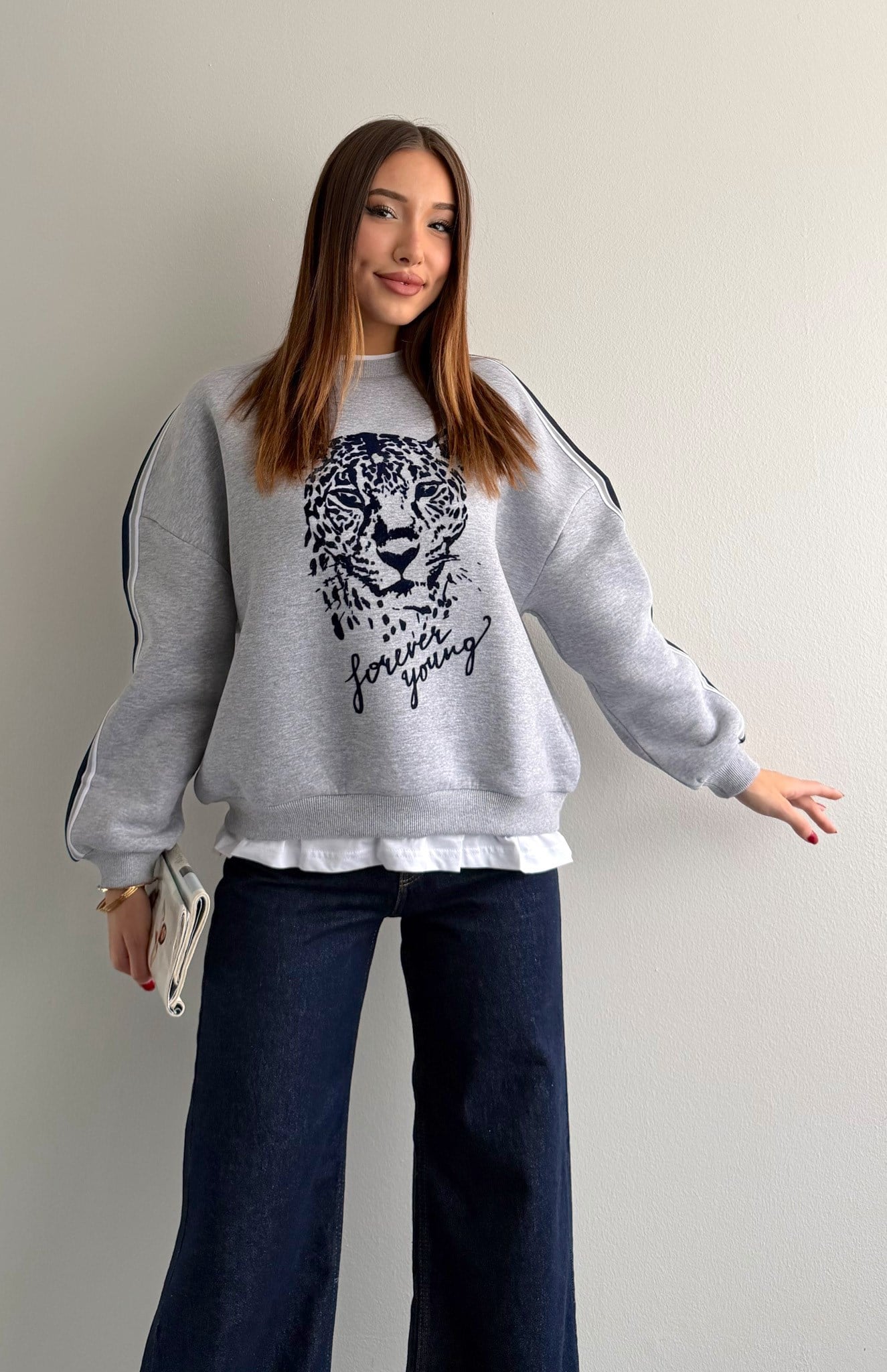 Baskı Detaylı Sweatshırt GRİ