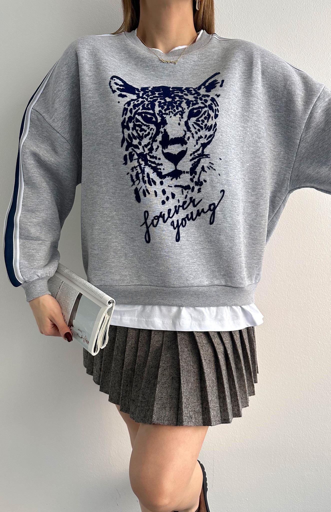 Baskı Detaylı Sweatshırt GRİ