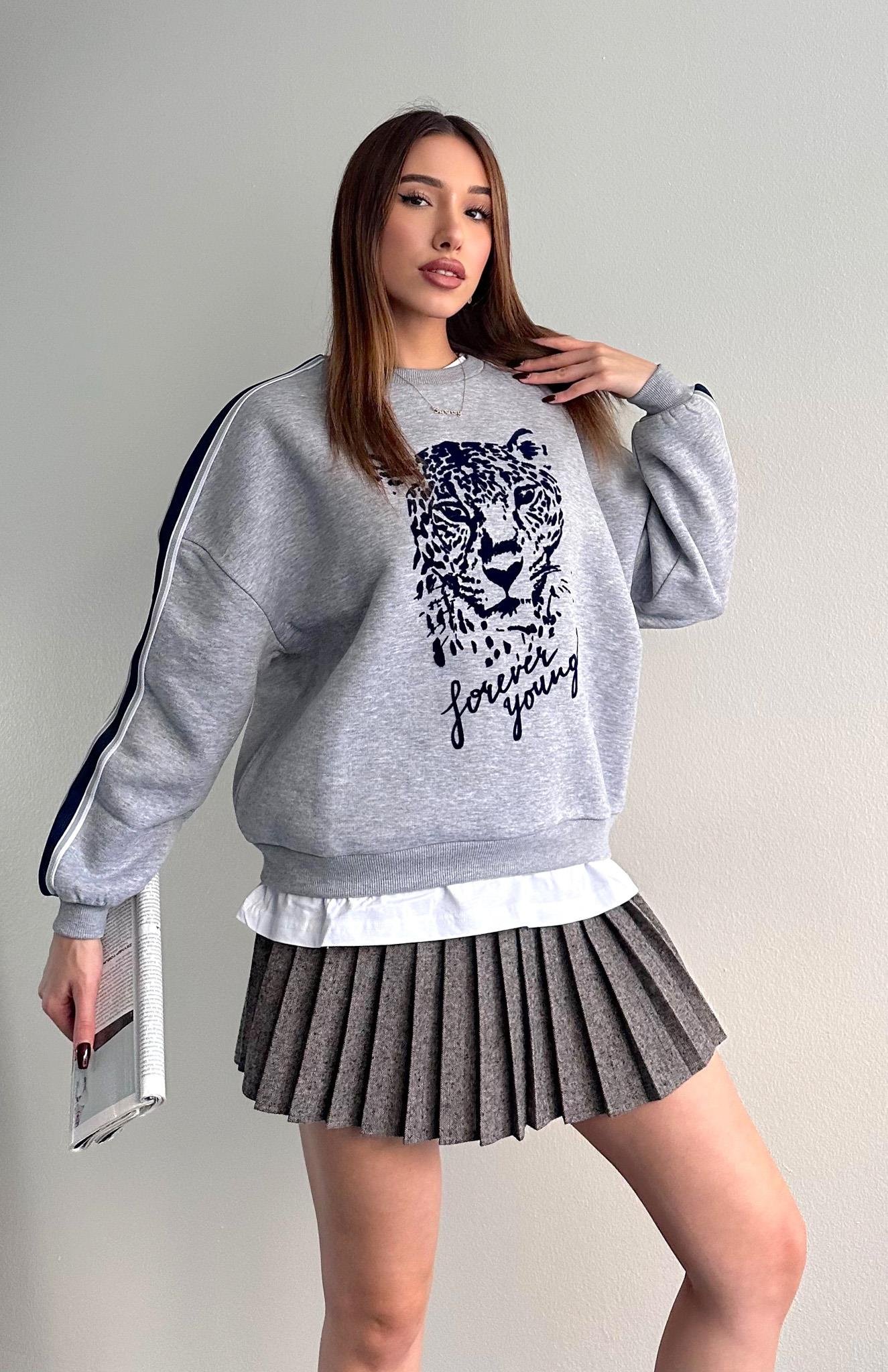 Baskı Detaylı Sweatshırt GRİ