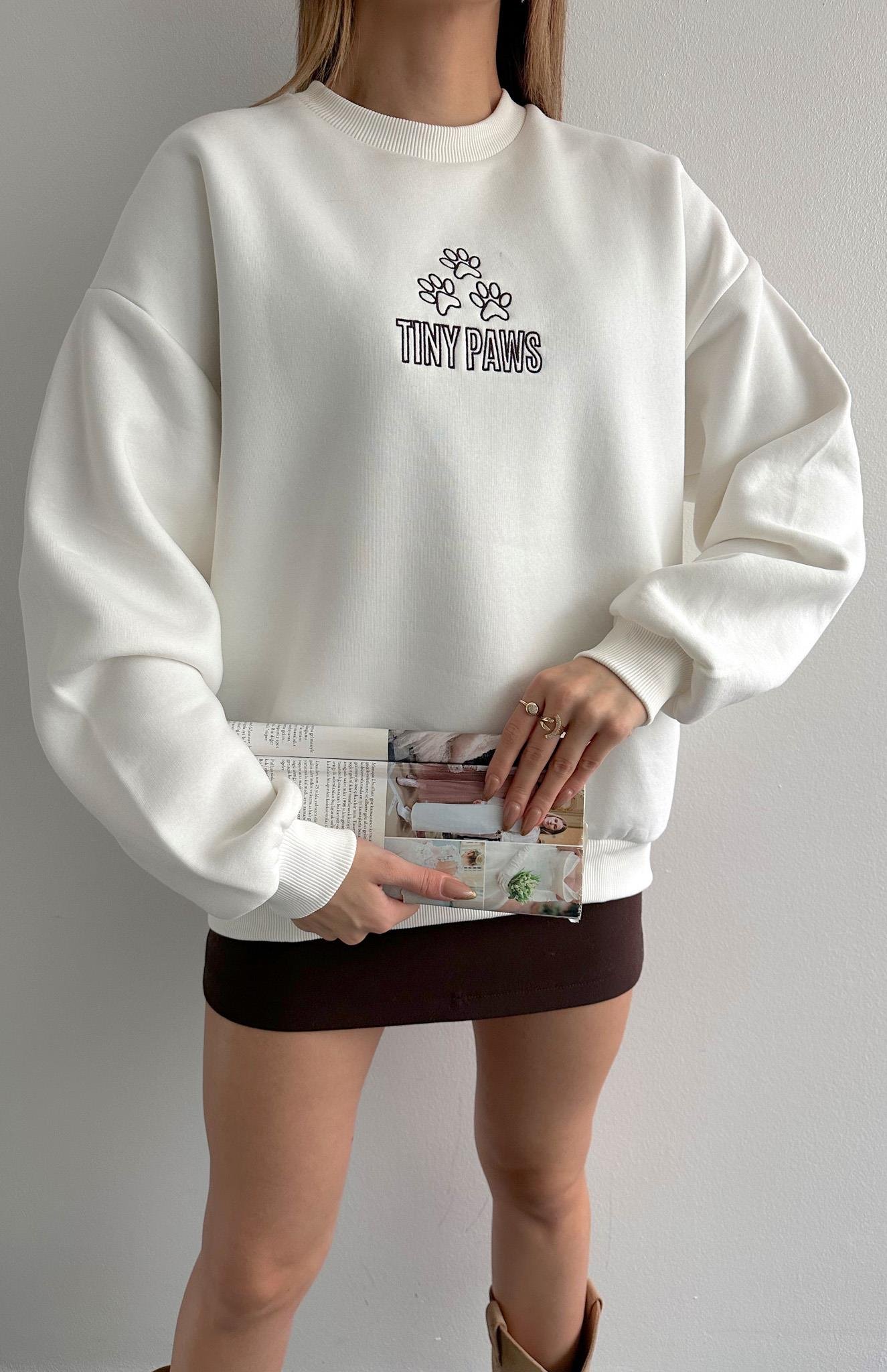 Baskı Ve Nakiş Detaylı Sweatshırt EKRU