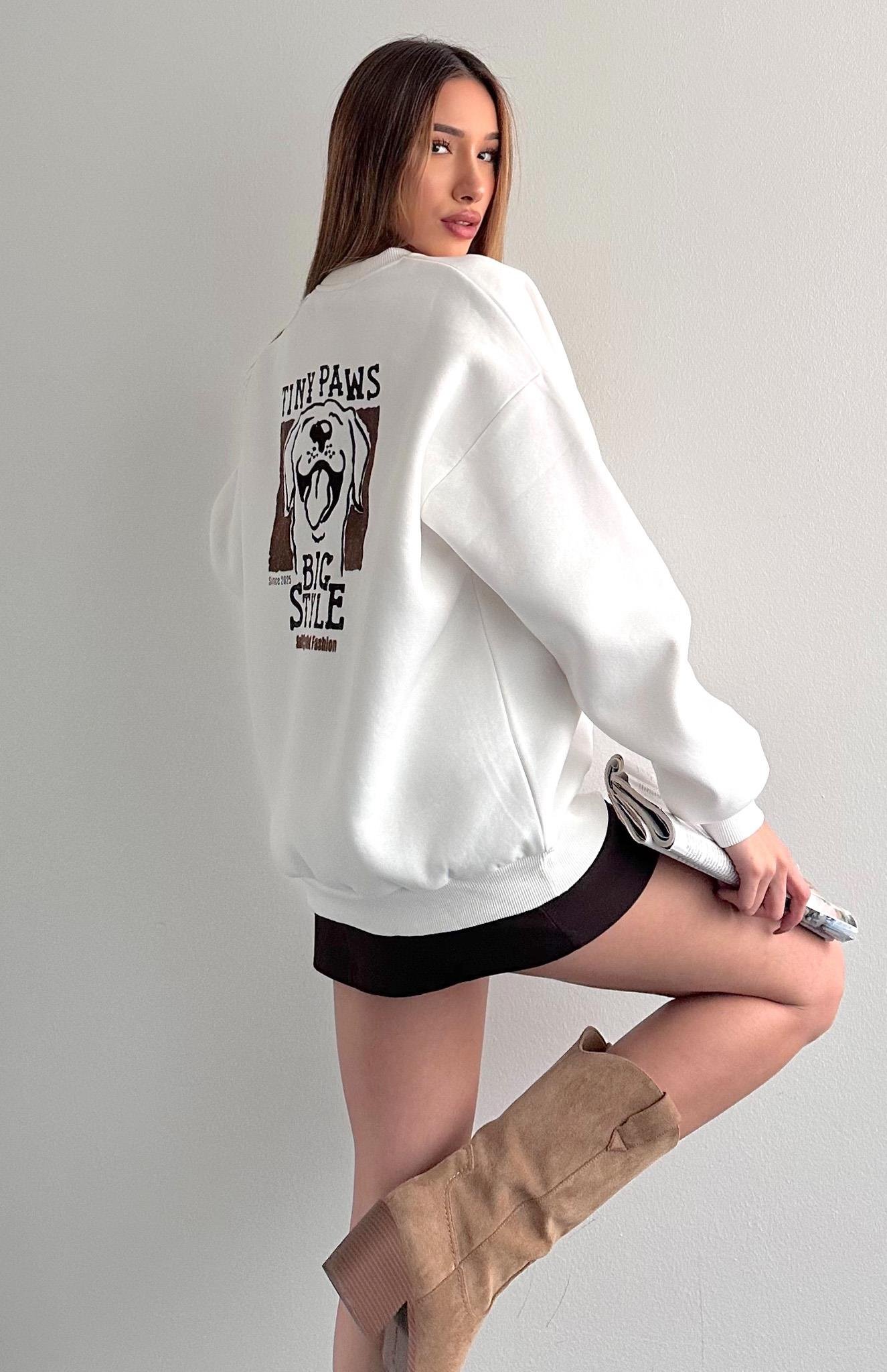 Baskı Ve Nakiş Detaylı Sweatshırt EKRU