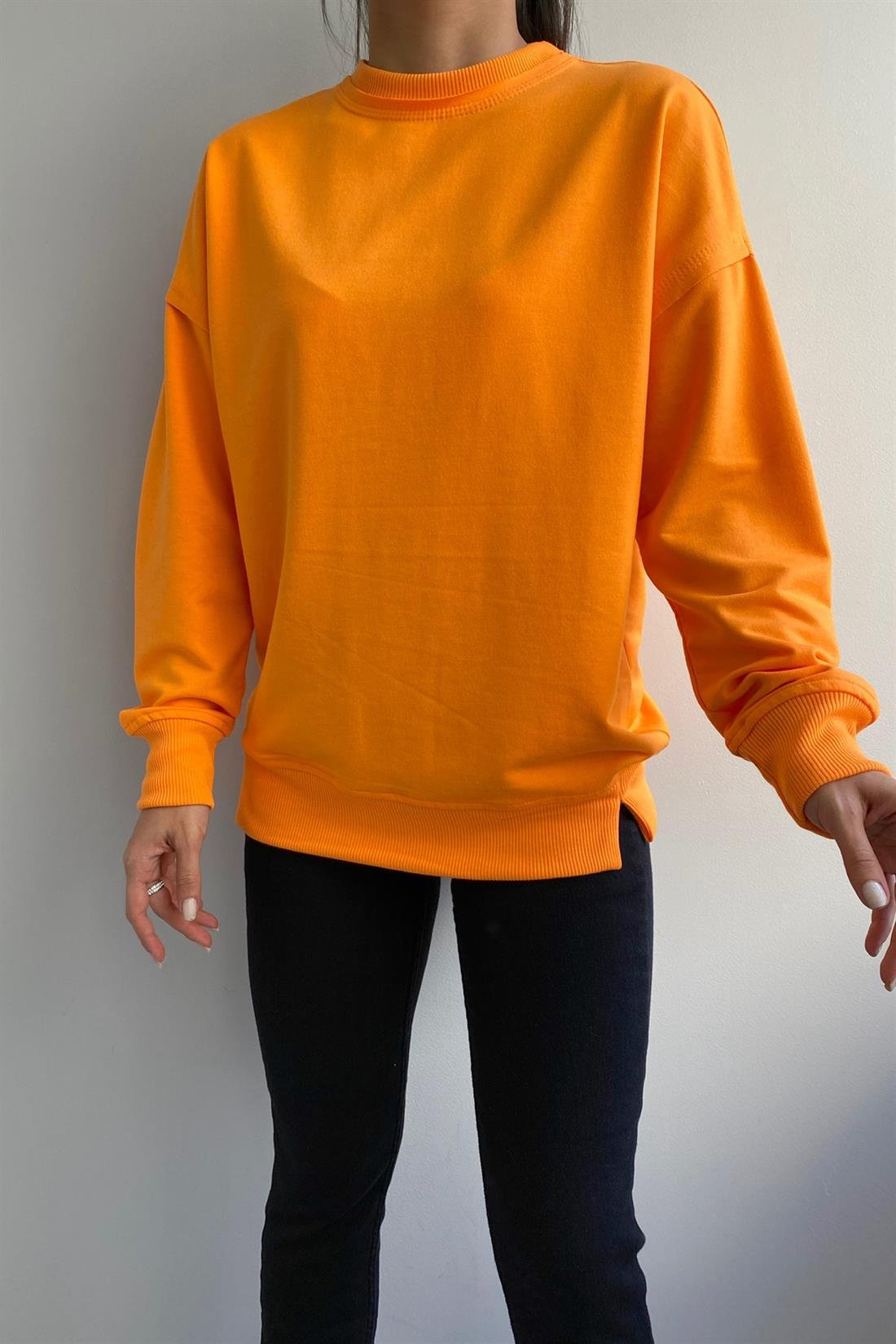 Bisiklet Yaka Düz Sweatshırt ORANCE