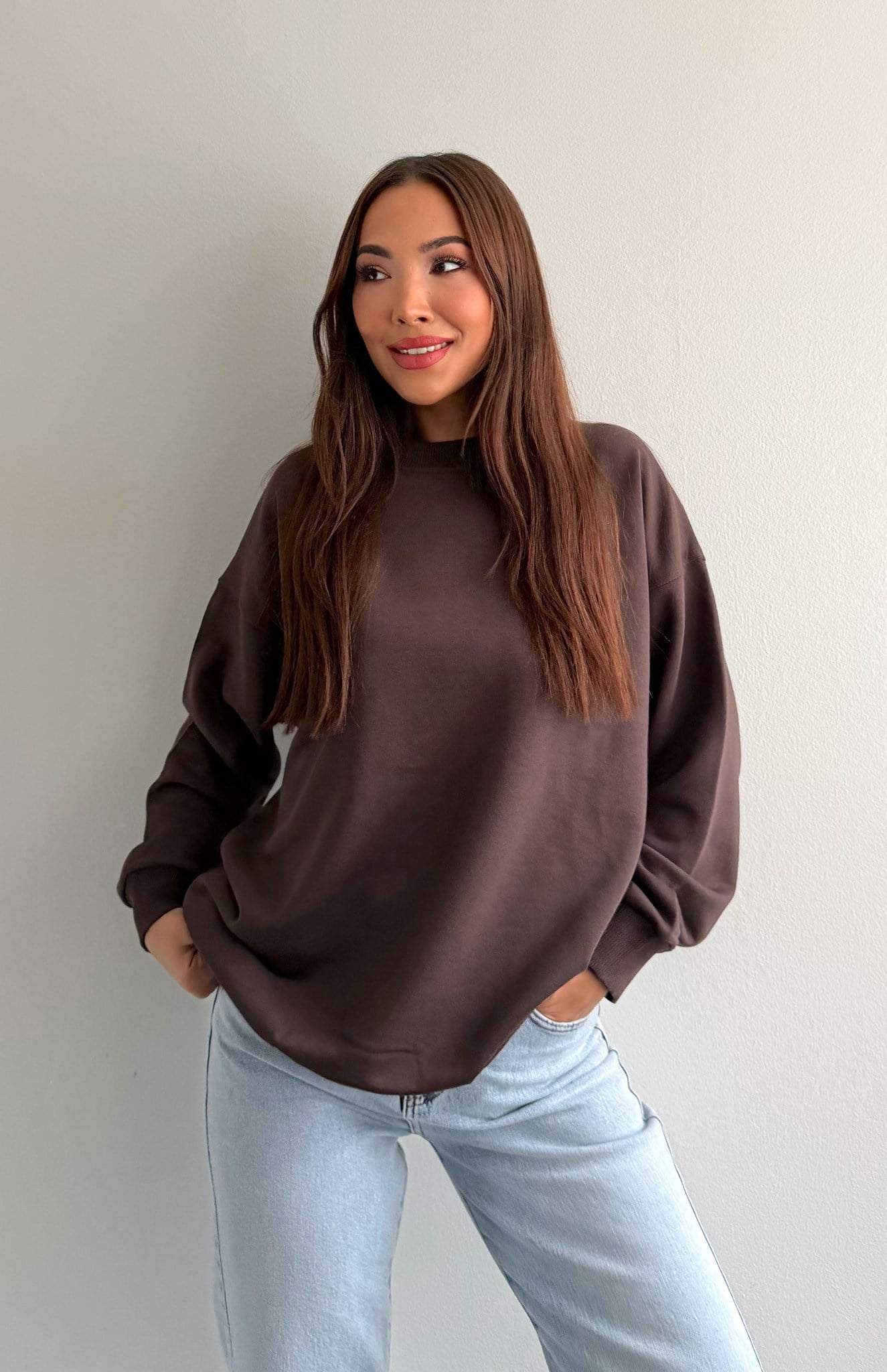Bisiklet Yaka Oversize Sweatshırt KAHVERENGİ