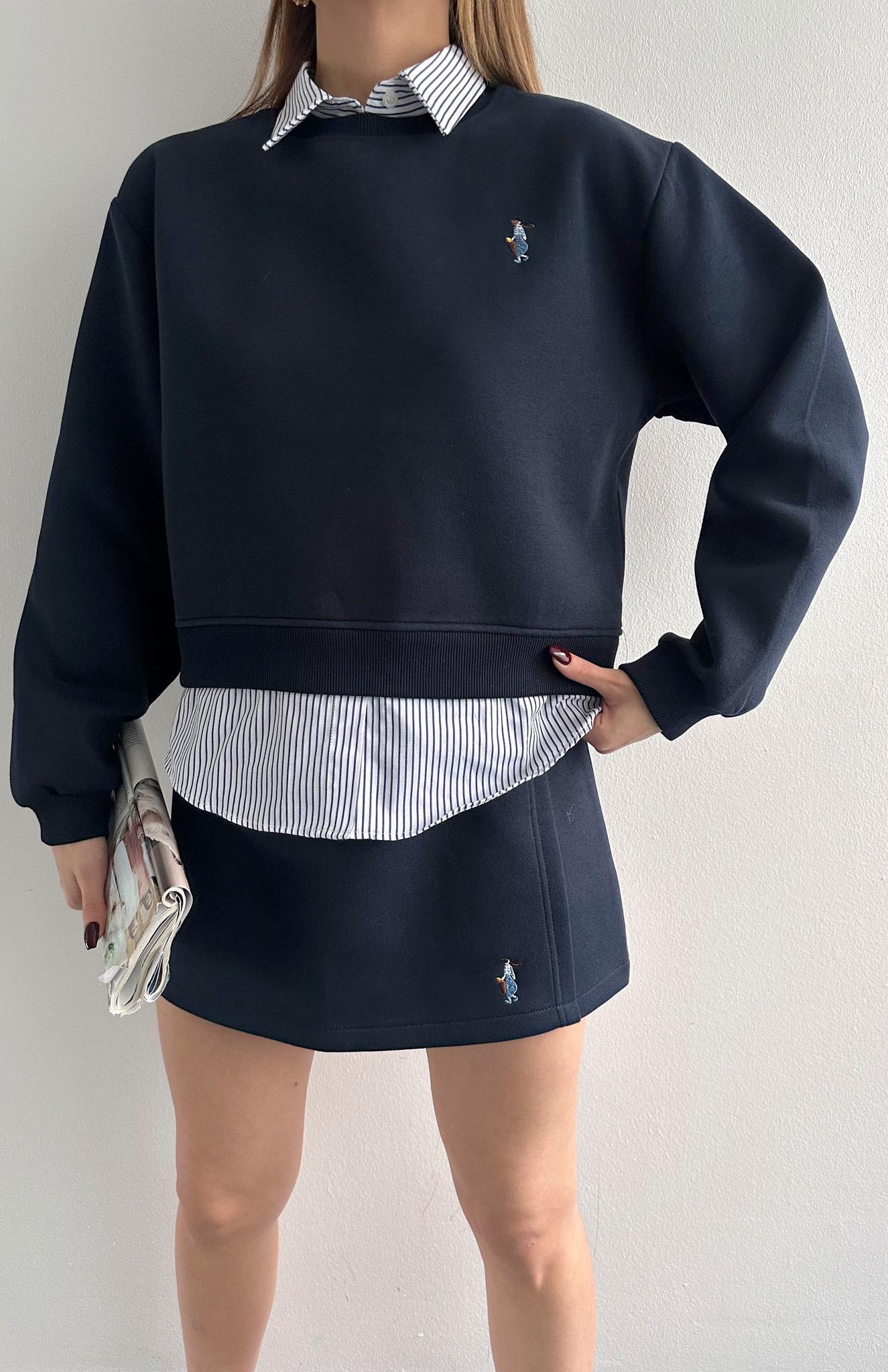 Çizgi Detaylı Sweatshırt LACİVERT