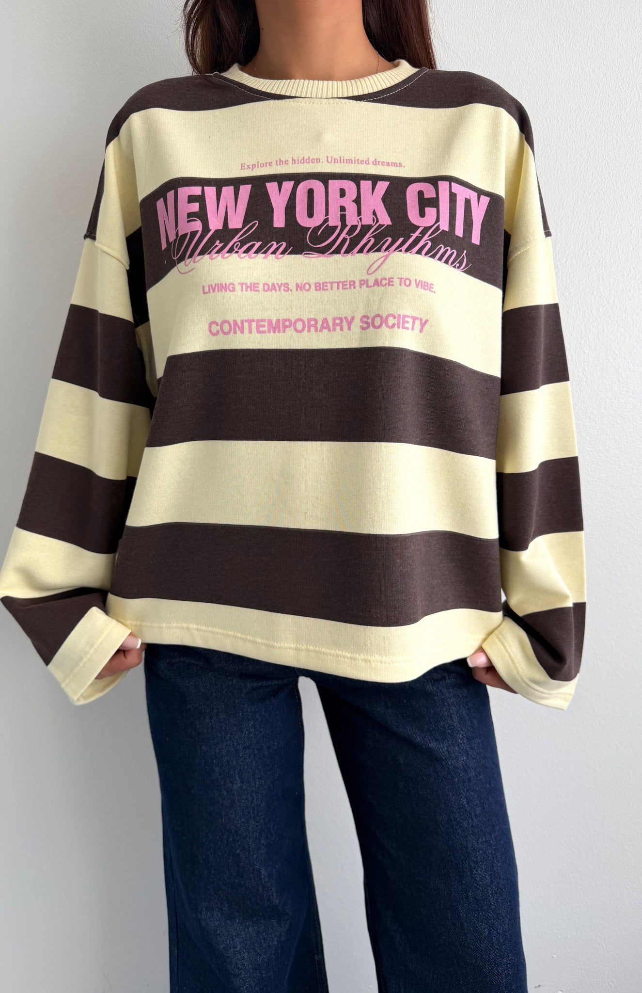 Çizgili Newyork Yazılı SARI